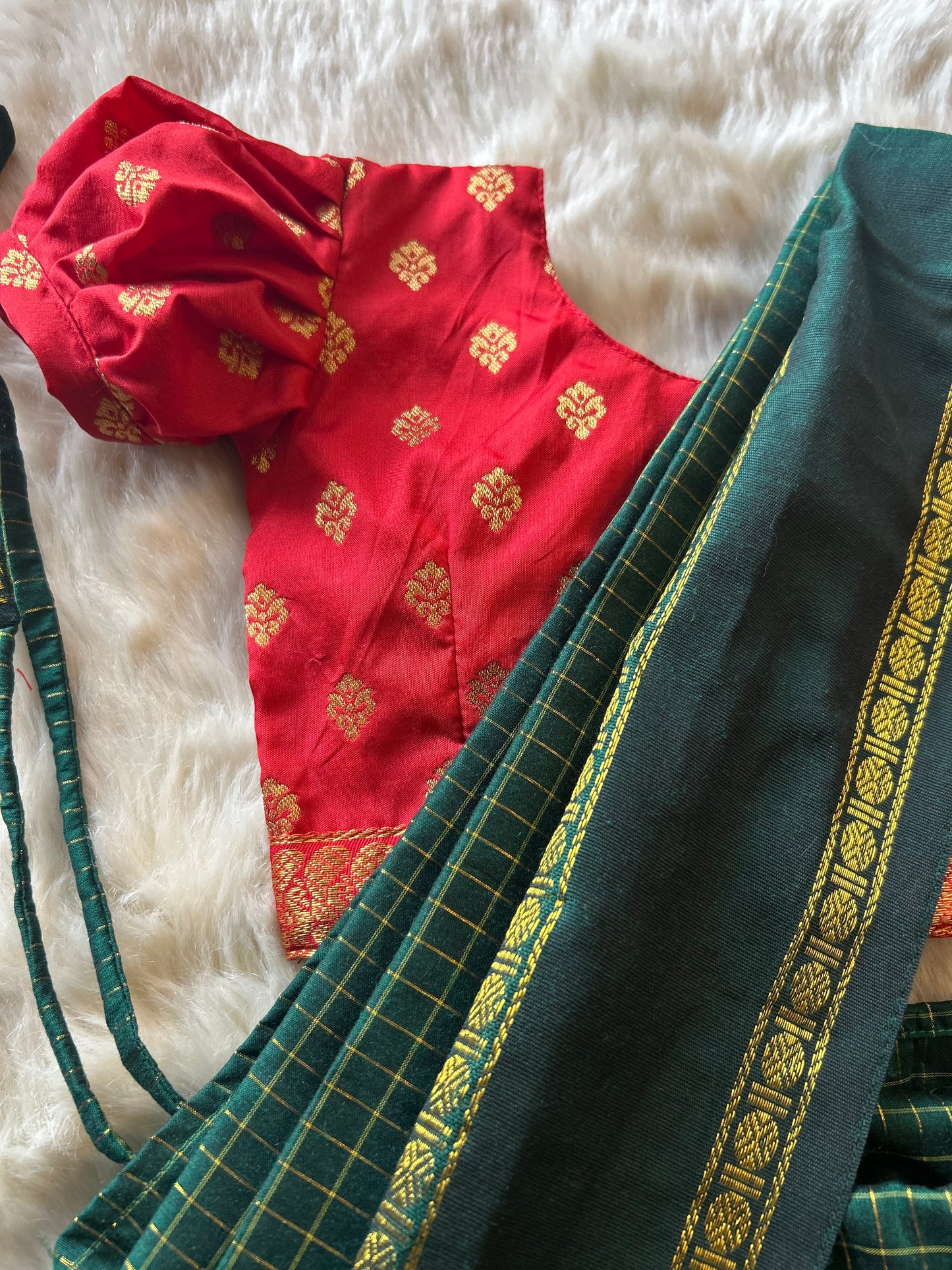 Bottle green and red - Ready to wear muttukattam saree for kids Ethnic wear for baby girl