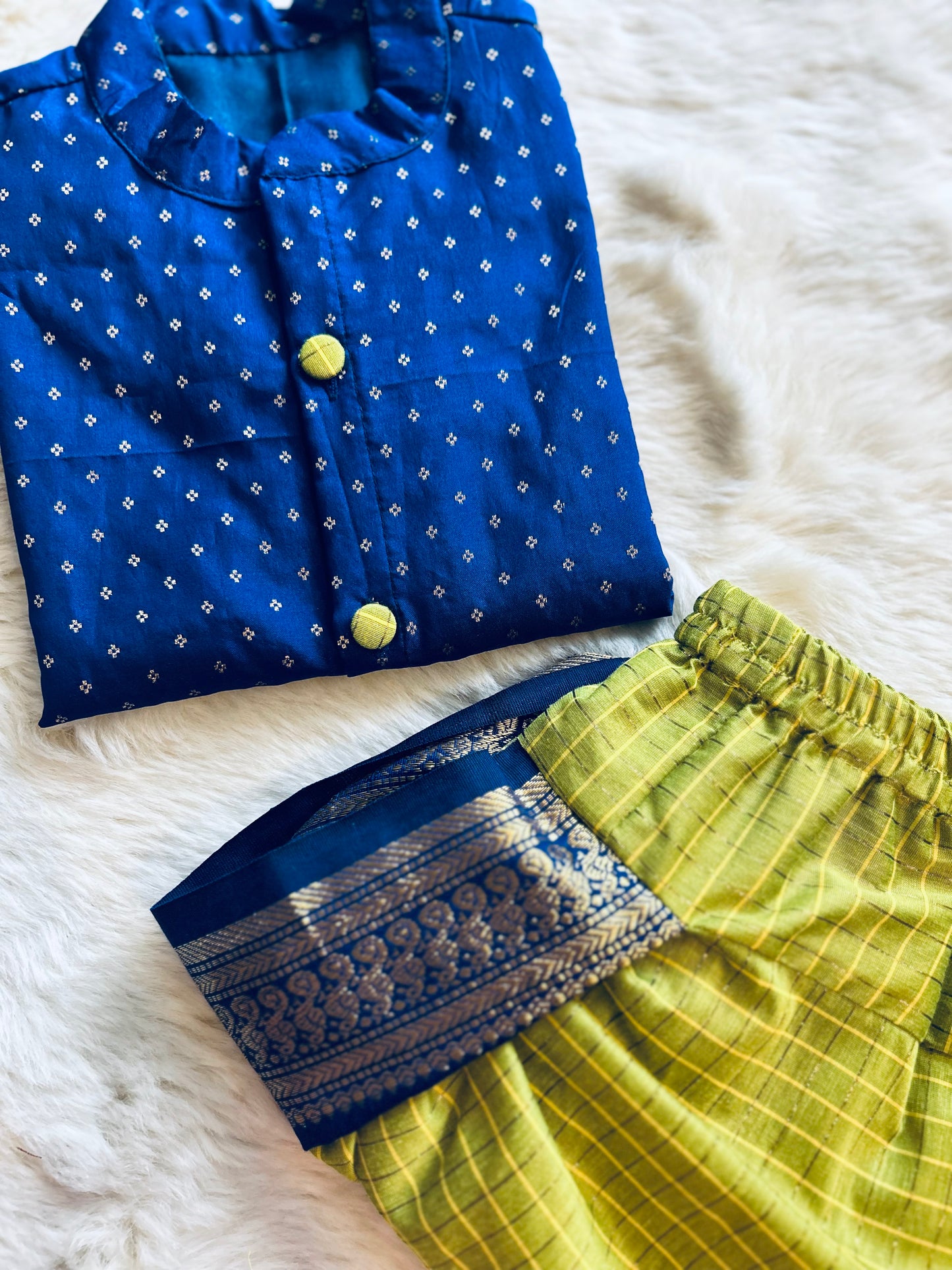 Green & Navy Blue Dhoti Kurta for Baby Boys