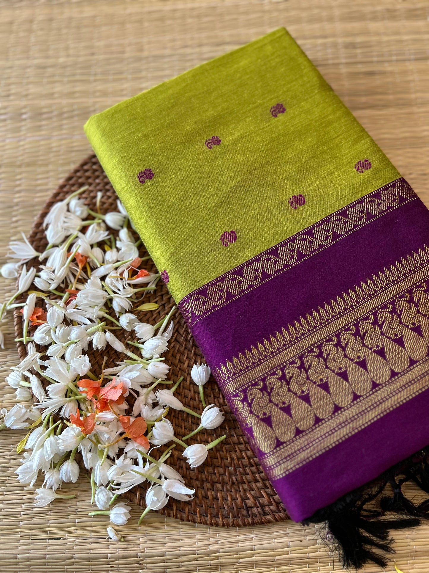 Green and wine - Premium Cotton Silk Saree with Contrast Blouse