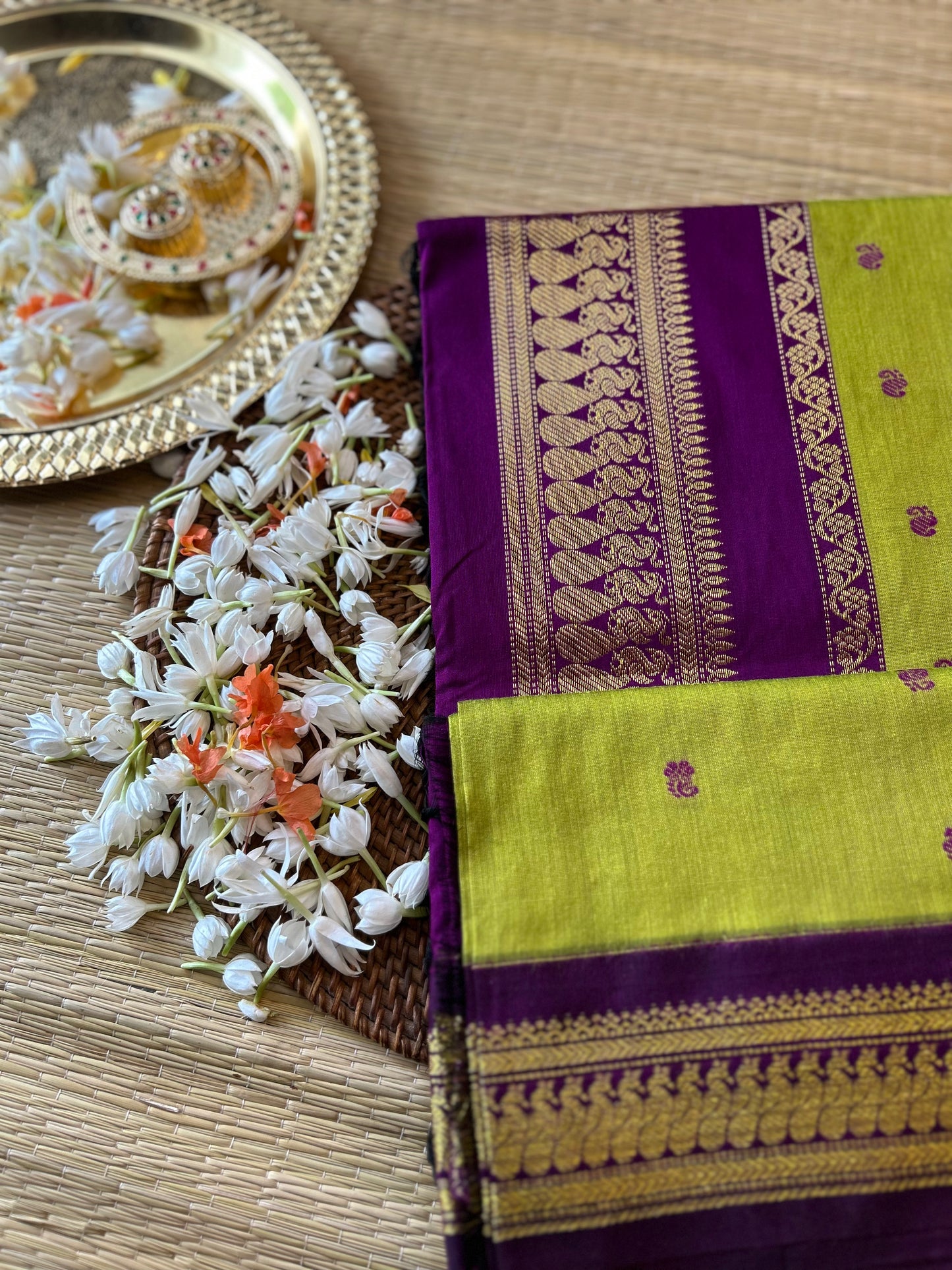 Green and wine - Premium Cotton Silk Saree with Contrast Blouse