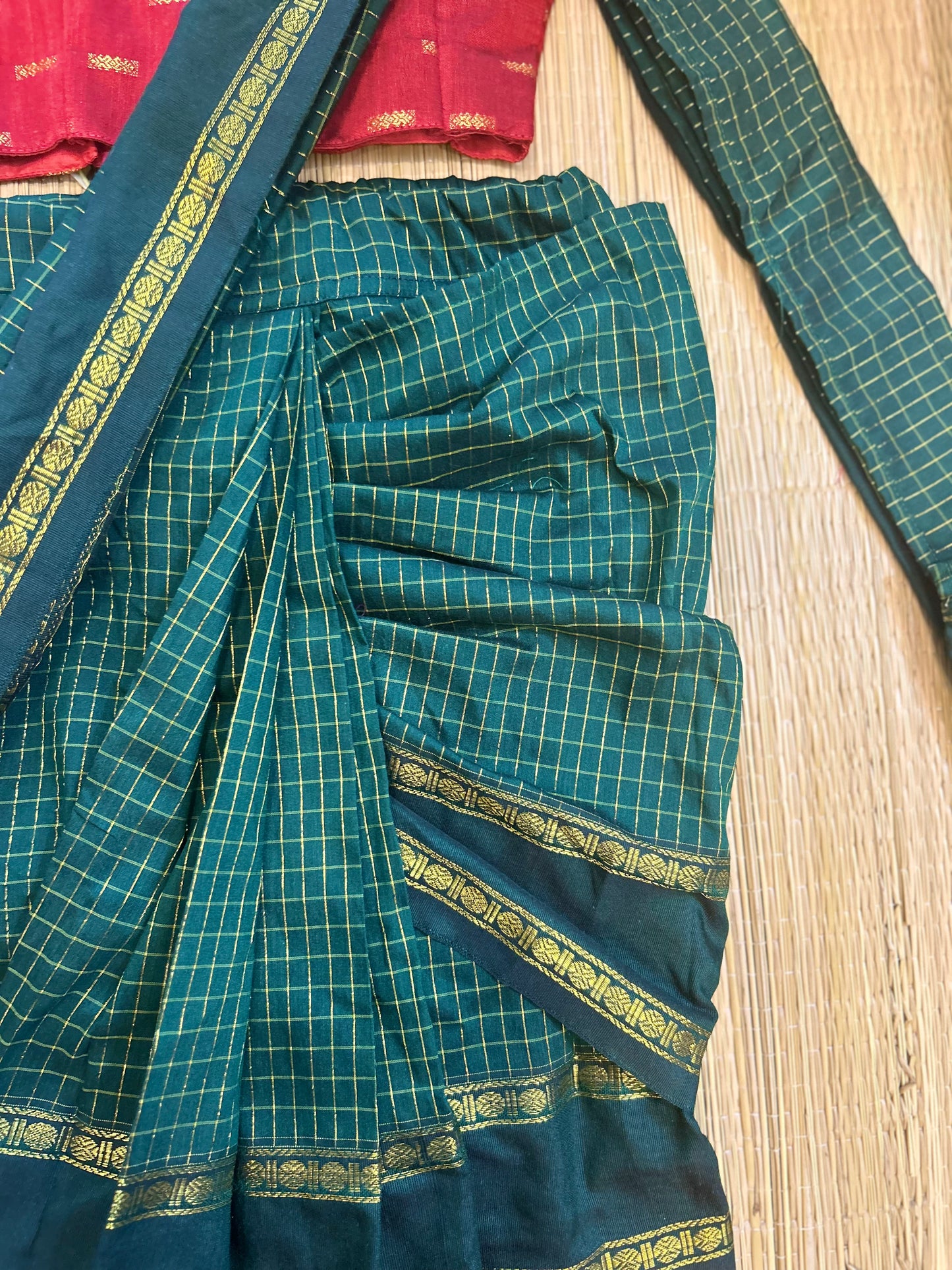 Bottle green and maroon - Ready to wear muttukattam saree for kids Ethnic wear for baby girl