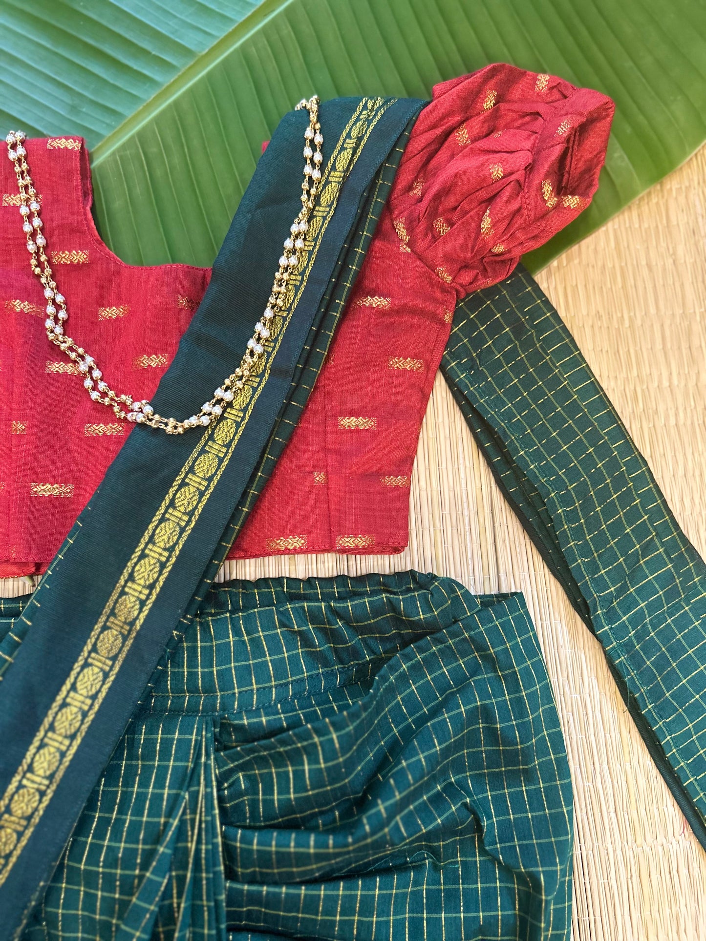 Bottle green and maroon - Ready to wear muttukattam saree for kids Ethnic wear for baby girl
