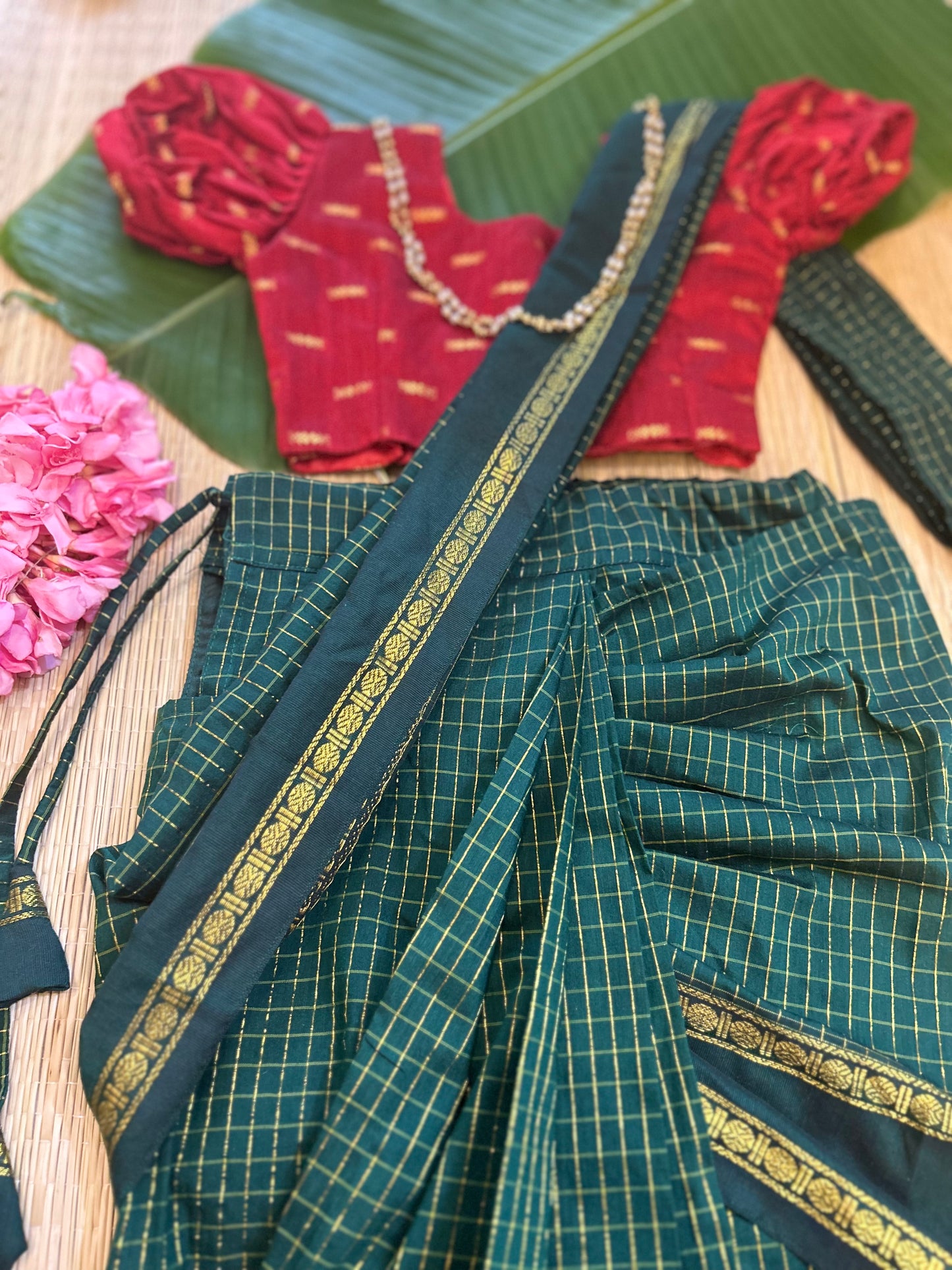 Bottle green and maroon - Ready to wear muttukattam saree for kids Ethnic wear for baby girl
