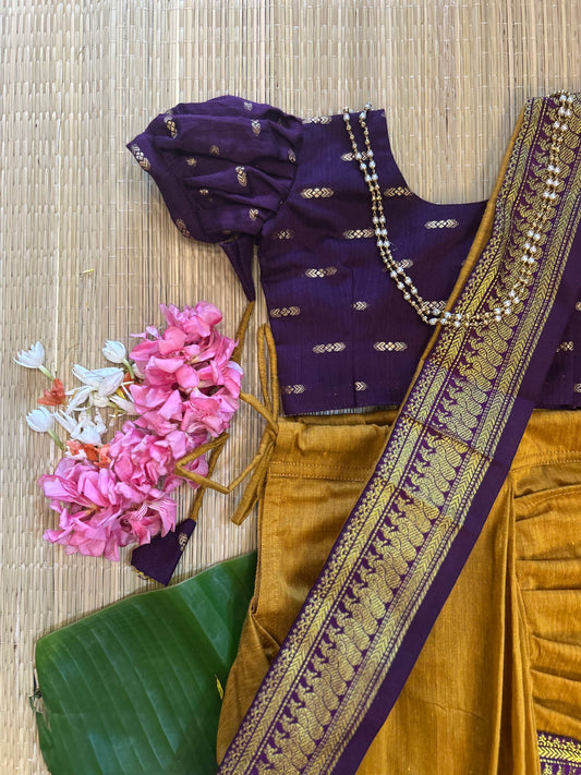 Mustard yellow and wine  - Ready to wear saree for kids Ethnic wear for baby girl