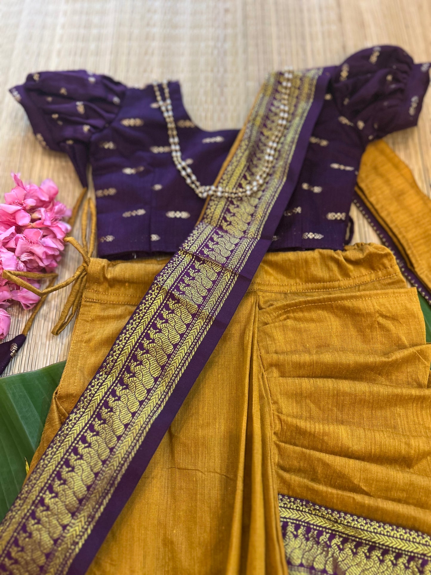 Mustard yellow and wine - Ready to wear saree for kids Ethnic wear for baby girl