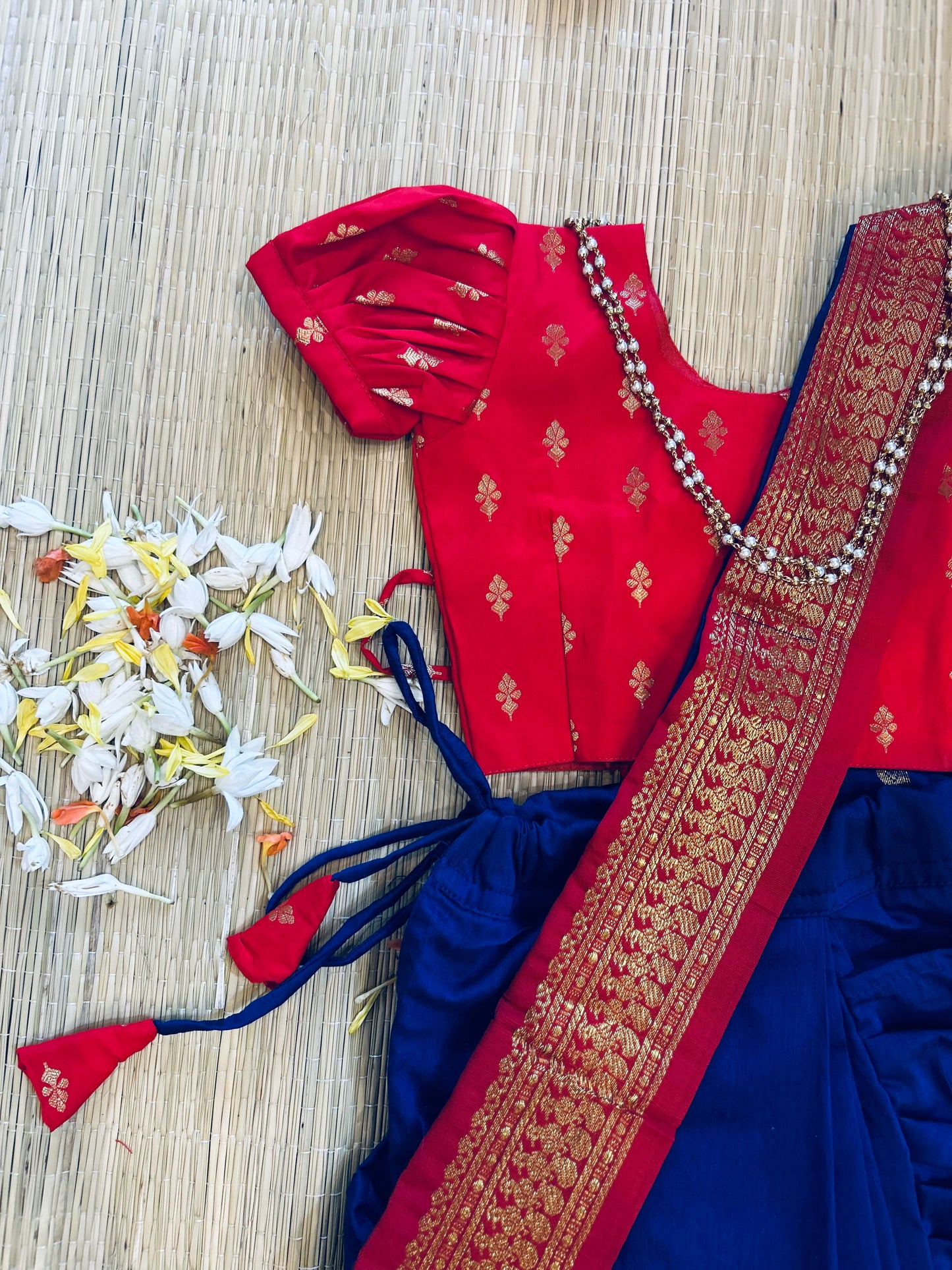 Royal blue and red - Ready to wear saree for kids Ethnic wear for baby girl