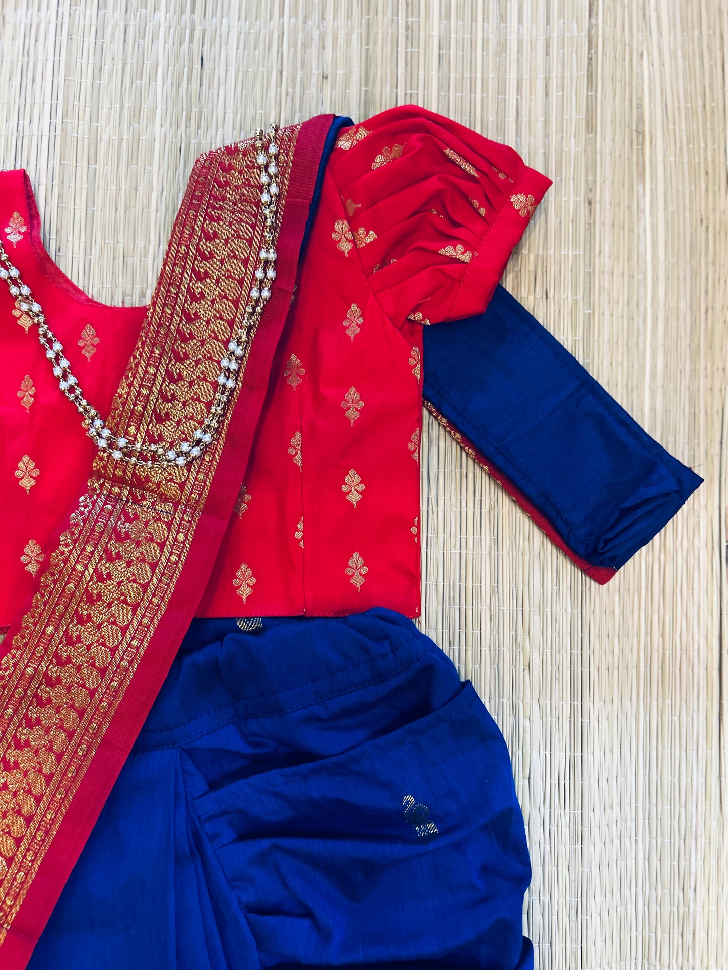 Royal blue and red - Ready to wear saree for kids Ethnic wear for baby girl