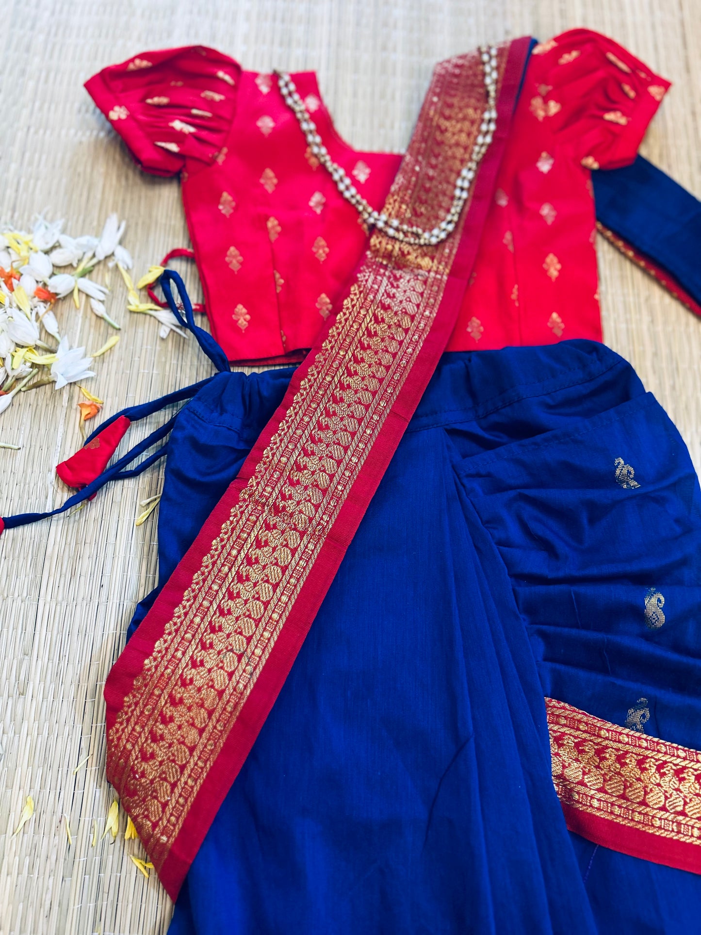 Royal blue and red - Ready to wear saree for kids Ethnic wear for baby girl