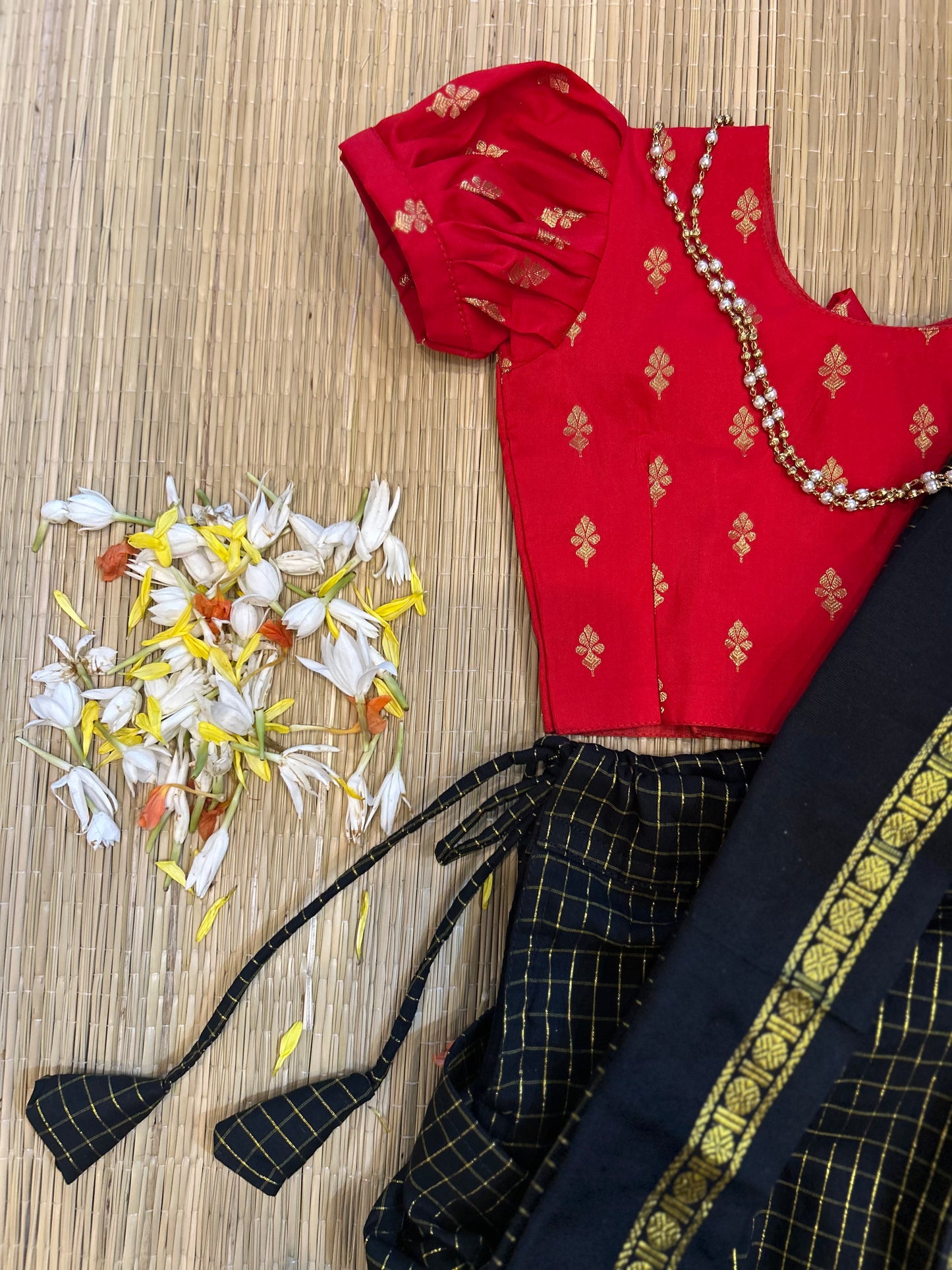 Red and black - Ready to wear muthukattam saree for kids Ethnic wear for baby girl