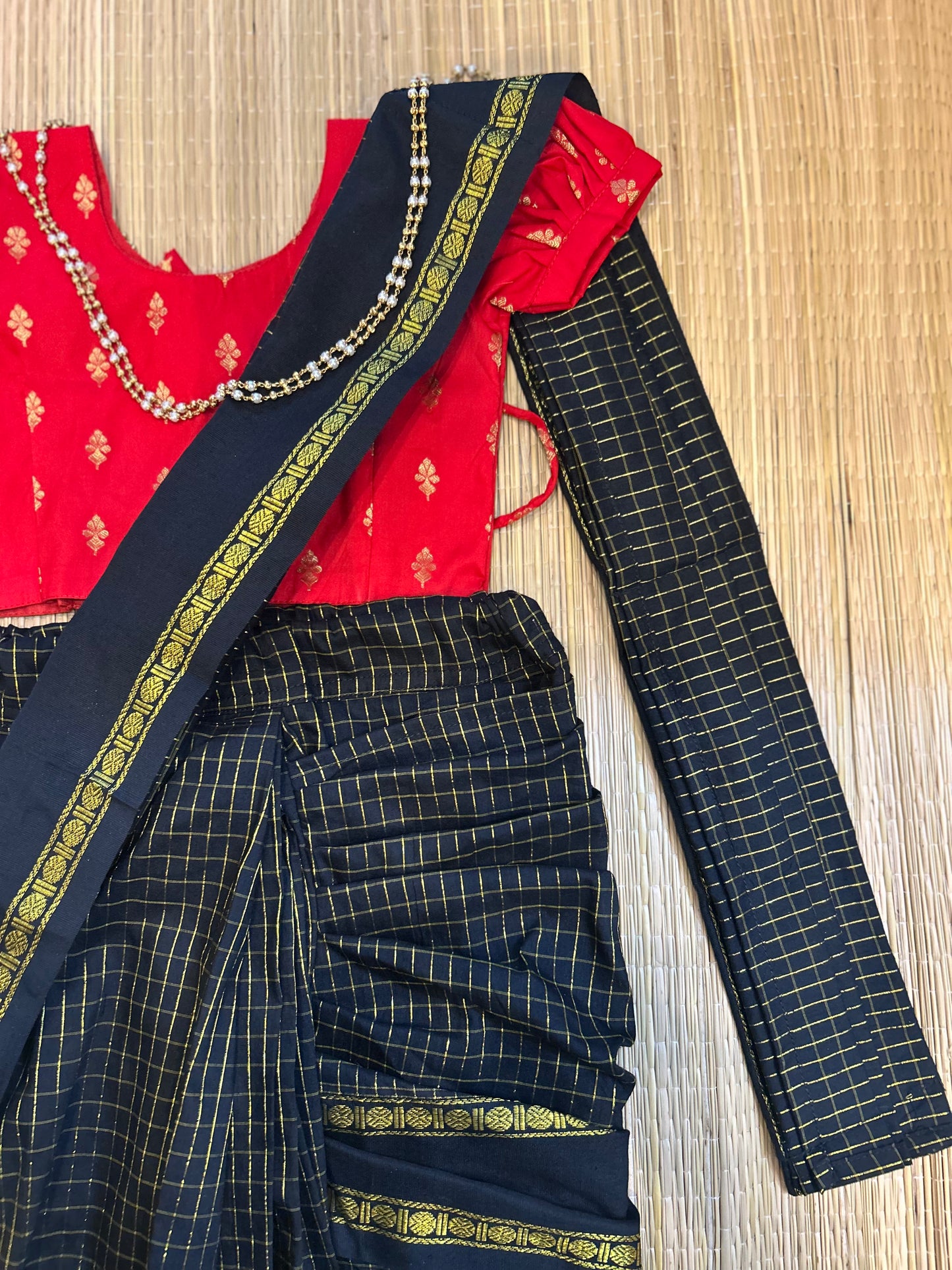 Red and black - Ready to wear muthukattam saree for kids Ethnic wear for baby girl