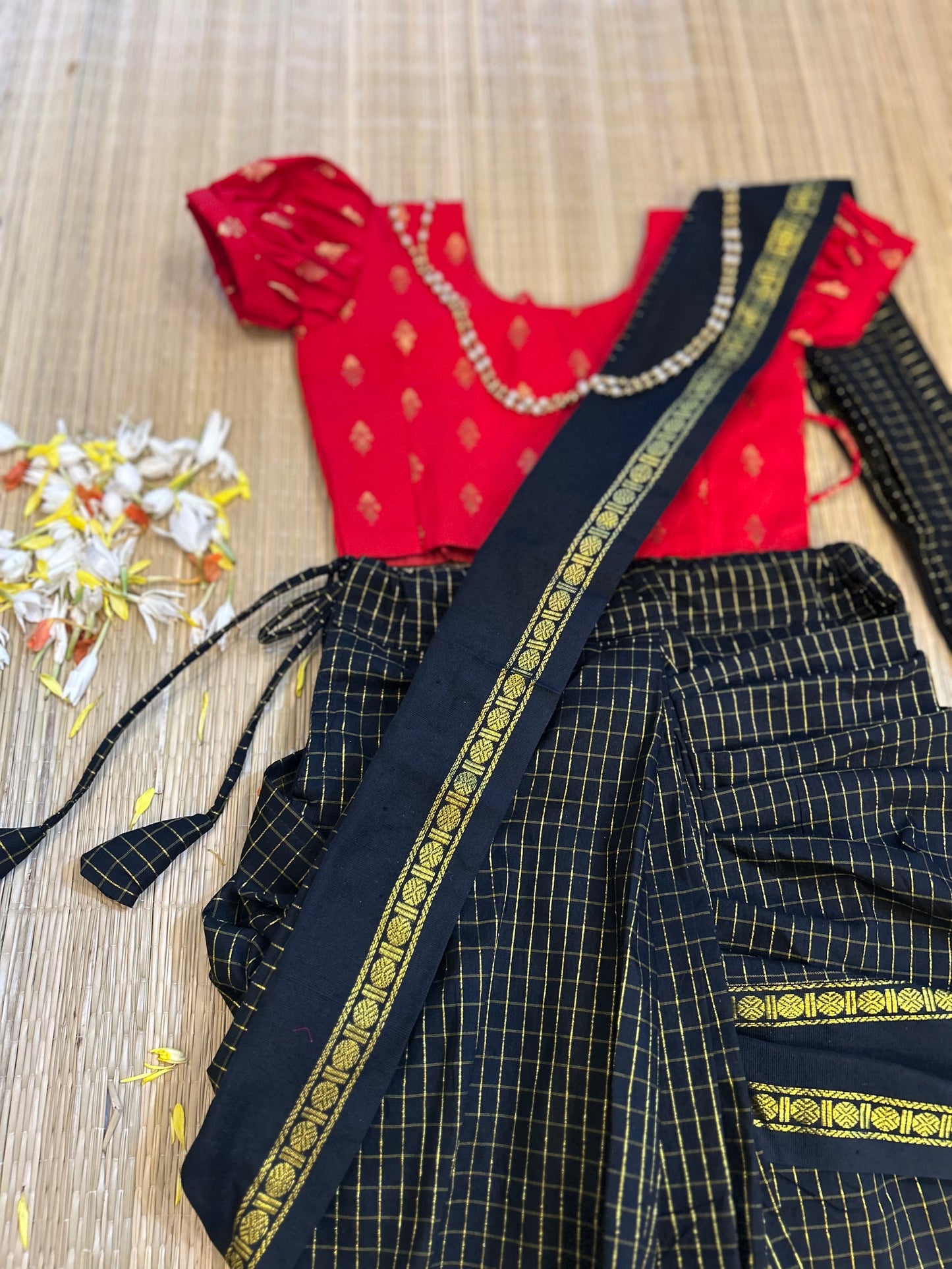 Red and black - Ready to wear muthukattam saree for kids Ethnic wear for baby girl