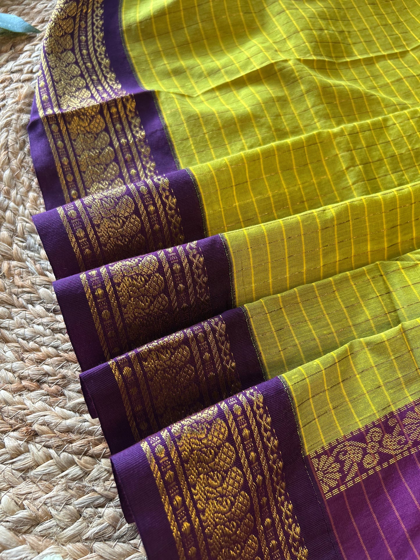 Green and wine - Premium Checked Cotton Silk Saree with Contrast Blouse