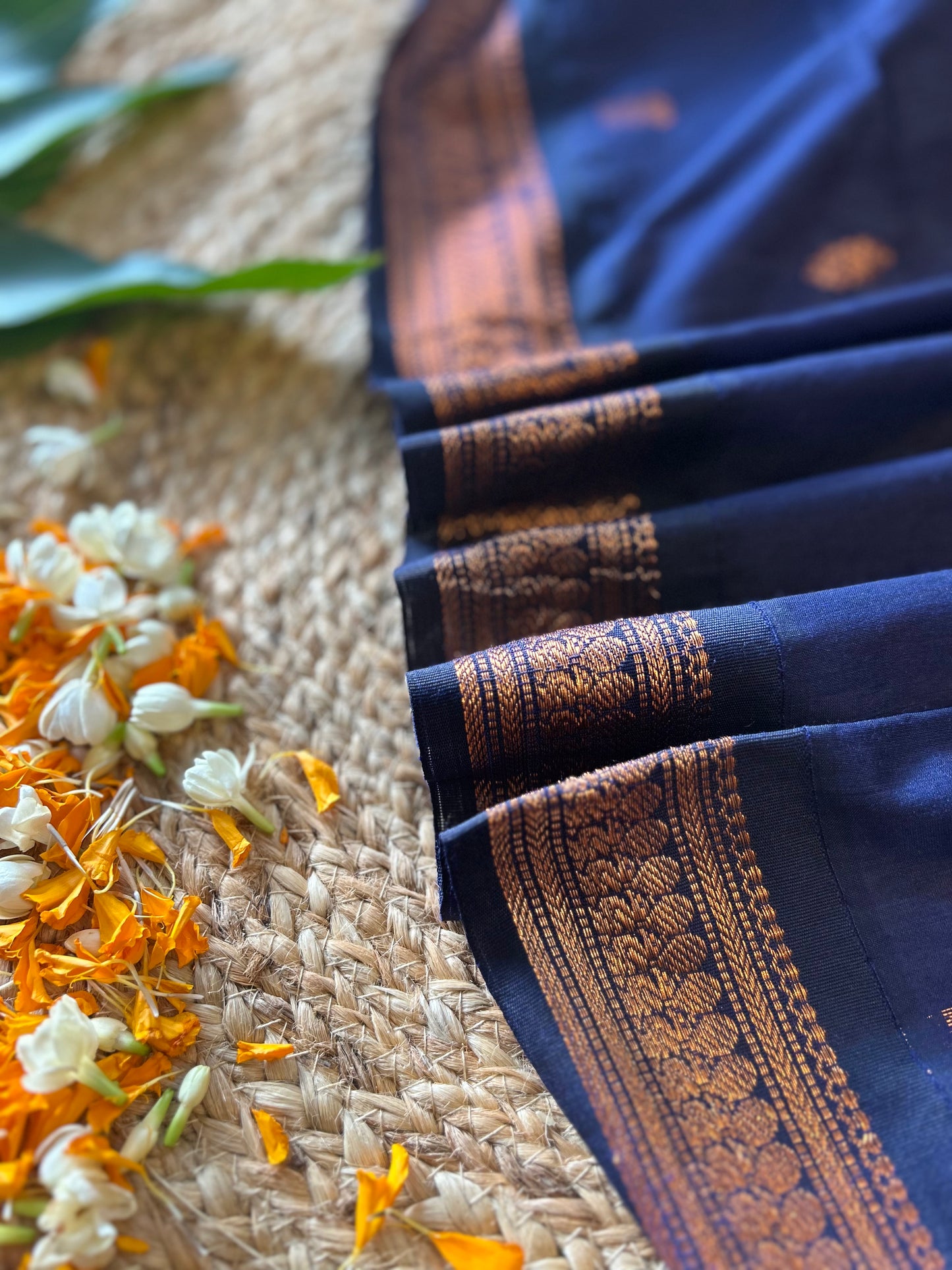 Royal Blue with copper zari Cotton silk saree