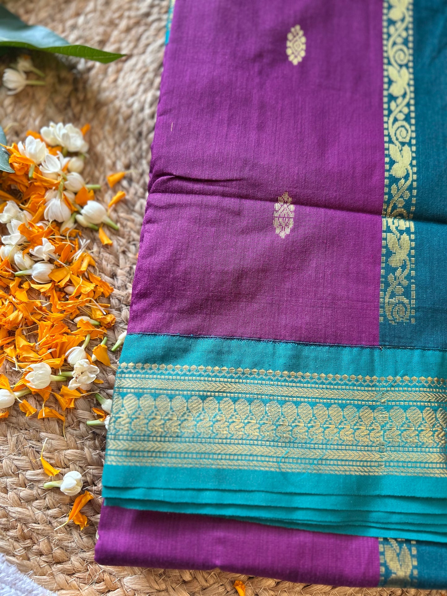 Wine with bottle green - Premium Cotton Silk Saree with Contrast Blouse