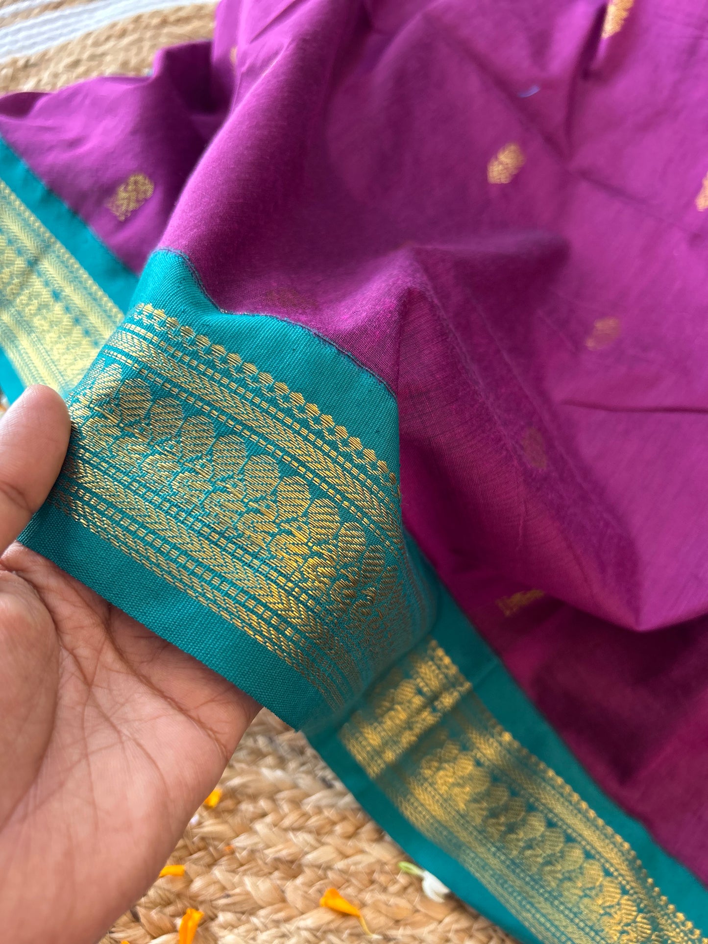 Wine with bottle green - Premium Cotton Silk Saree with Contrast Blouse