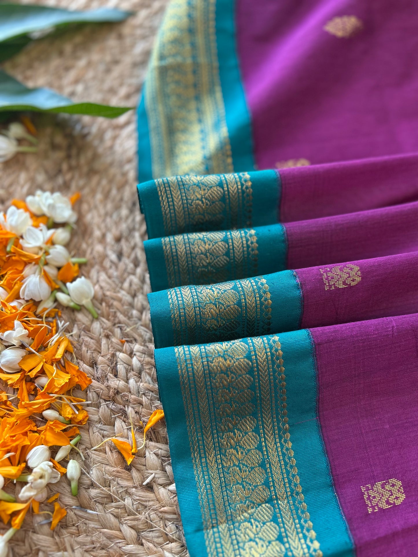 Wine with bottle green - Premium Cotton Silk Saree with Contrast Blouse