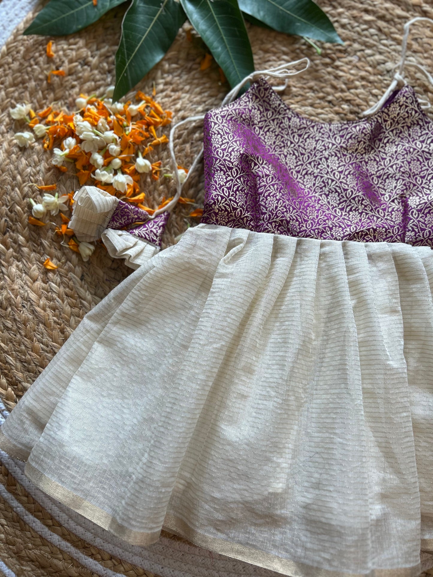 Kerala Special - Wine with milk white frock for festivals with head bow, shoes and undie