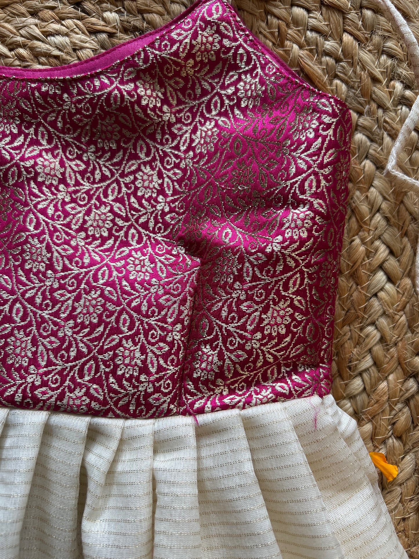 Kerala Special - Pink with milk white frock for festivals with head bow, shoes and undie