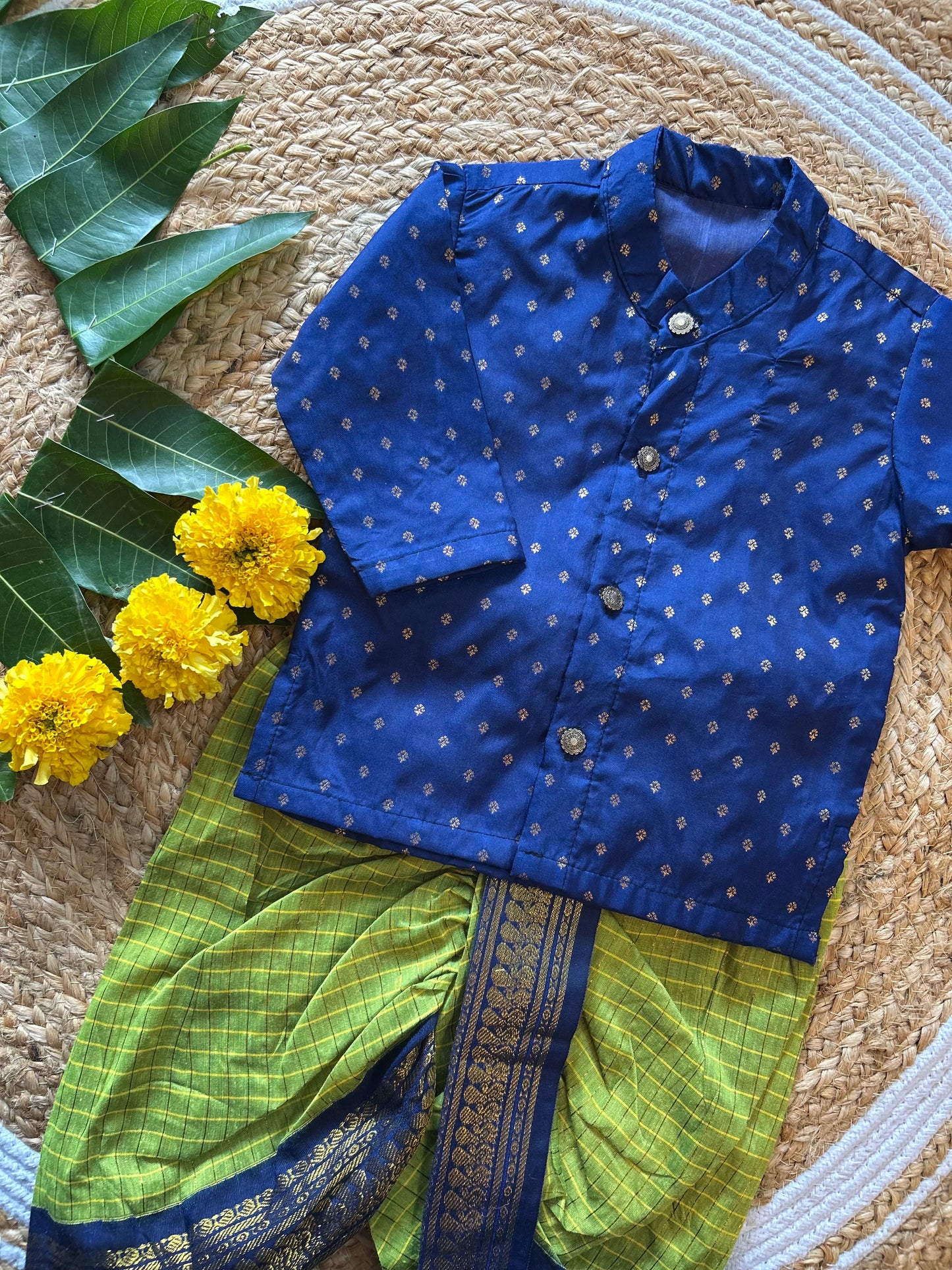 Green & Navy Blue Dhoti Kurta for Baby Boys