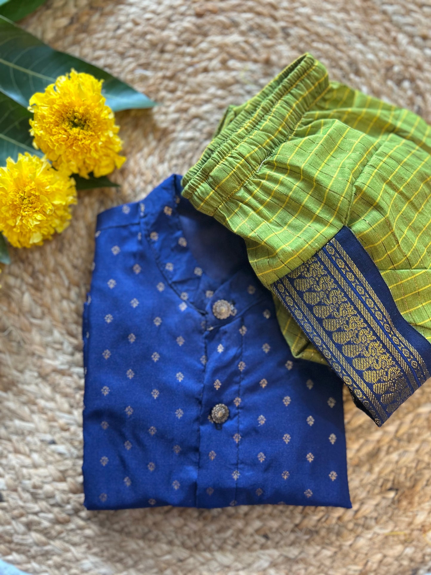 Green & Navy Blue Dhoti Kurta for Baby Boys