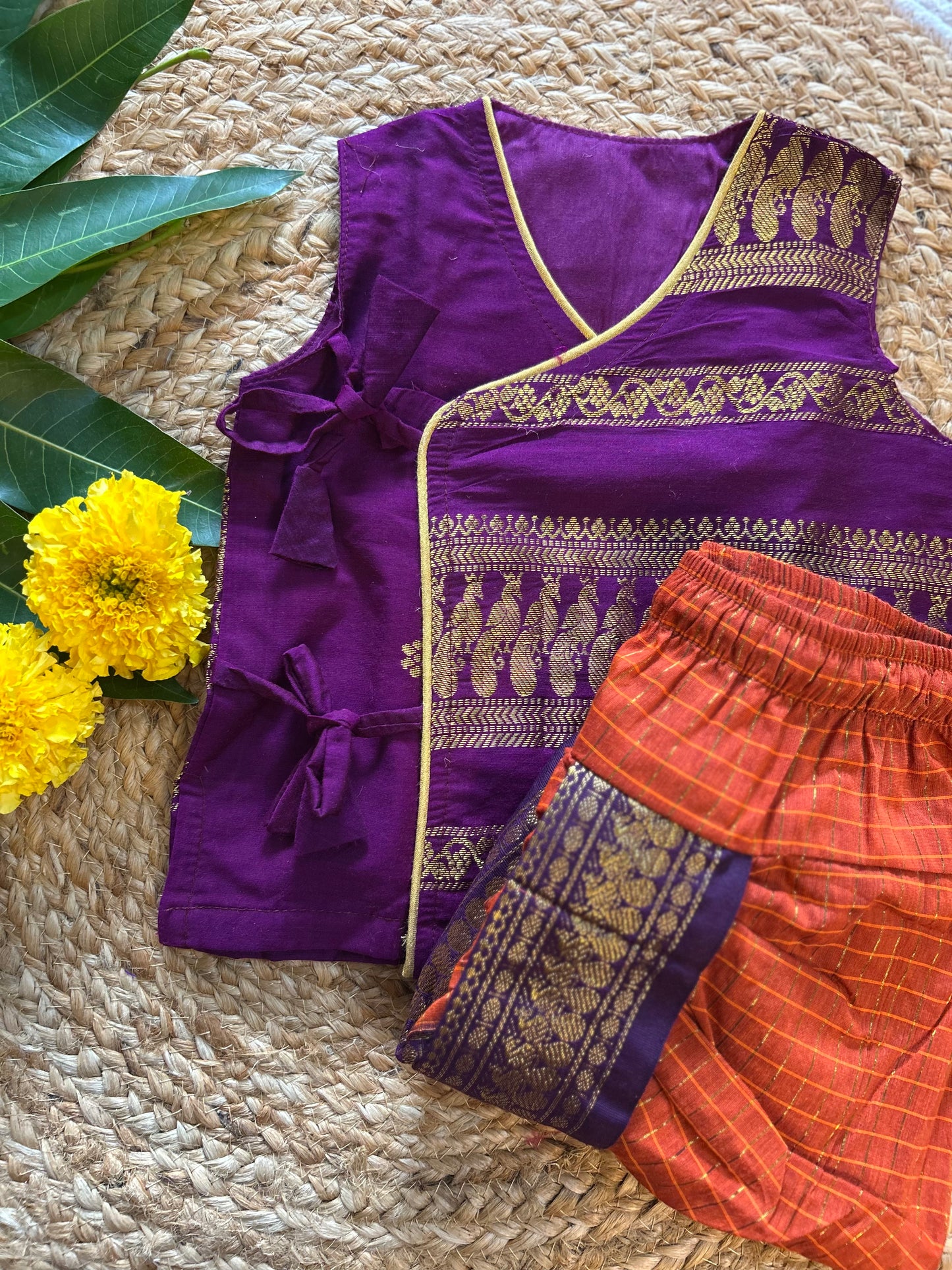 Wine and Rusty orange - Angrakha kurta dhoti ethnic wear (Sleeveless) for baby boy