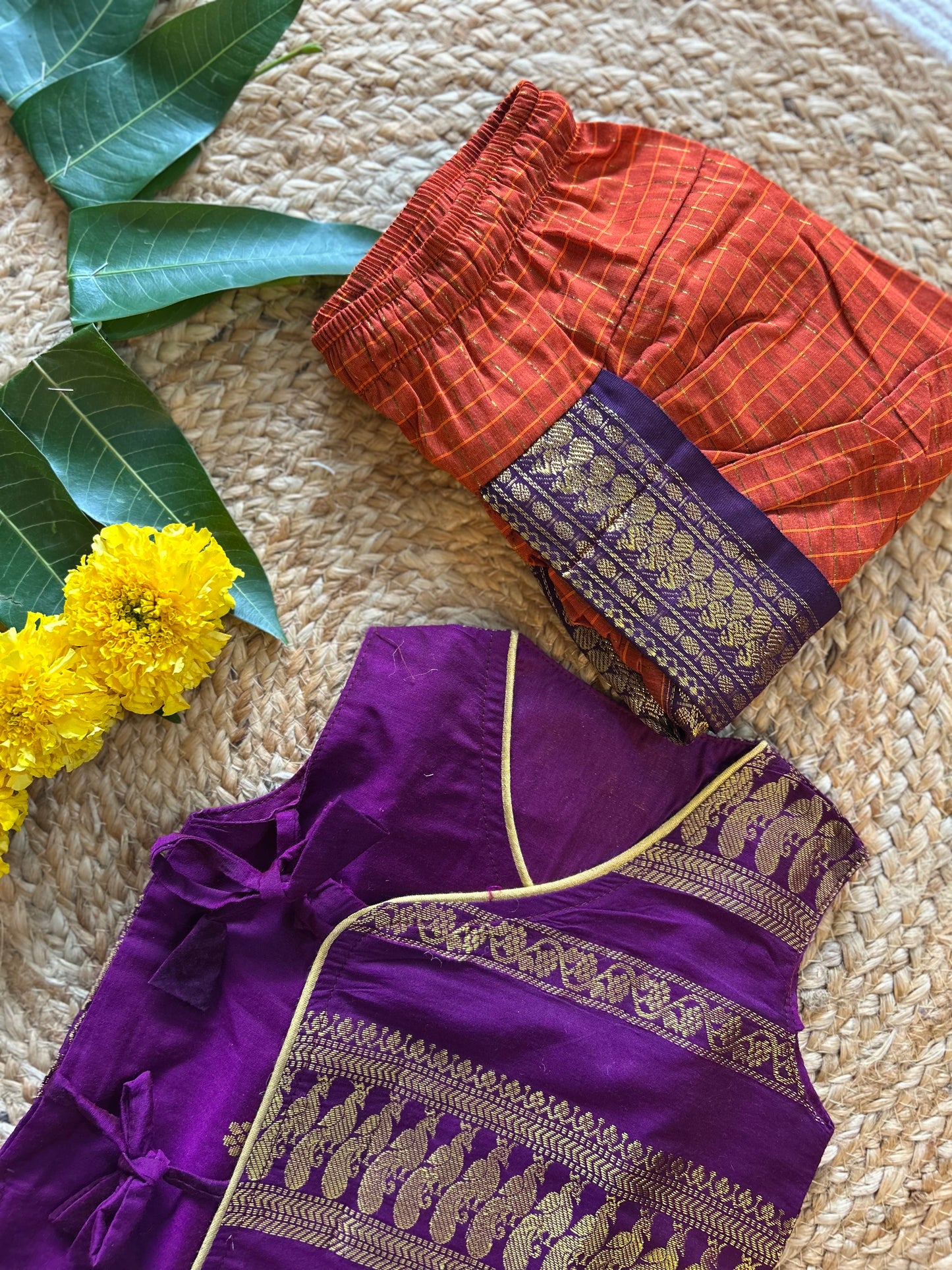 Wine and Rusty orange - Angrakha kurta dhoti ethnic wear (Sleeveless) for baby boy