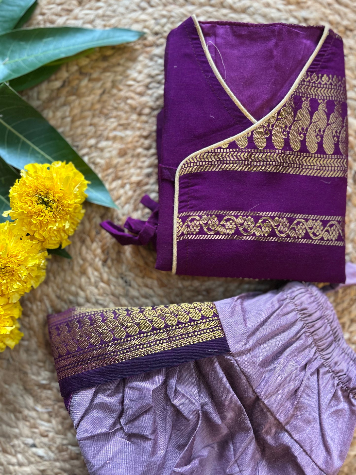 Wine with lavender - Angrakha kurta dhoti ethnic wear for baby boy
