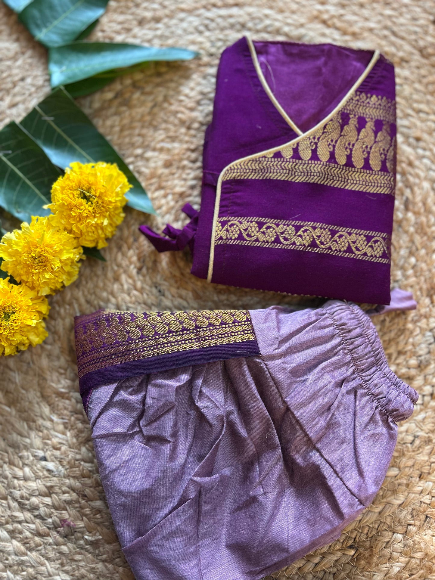 Wine with lavender - Angrakha kurta dhoti ethnic wear for baby boy