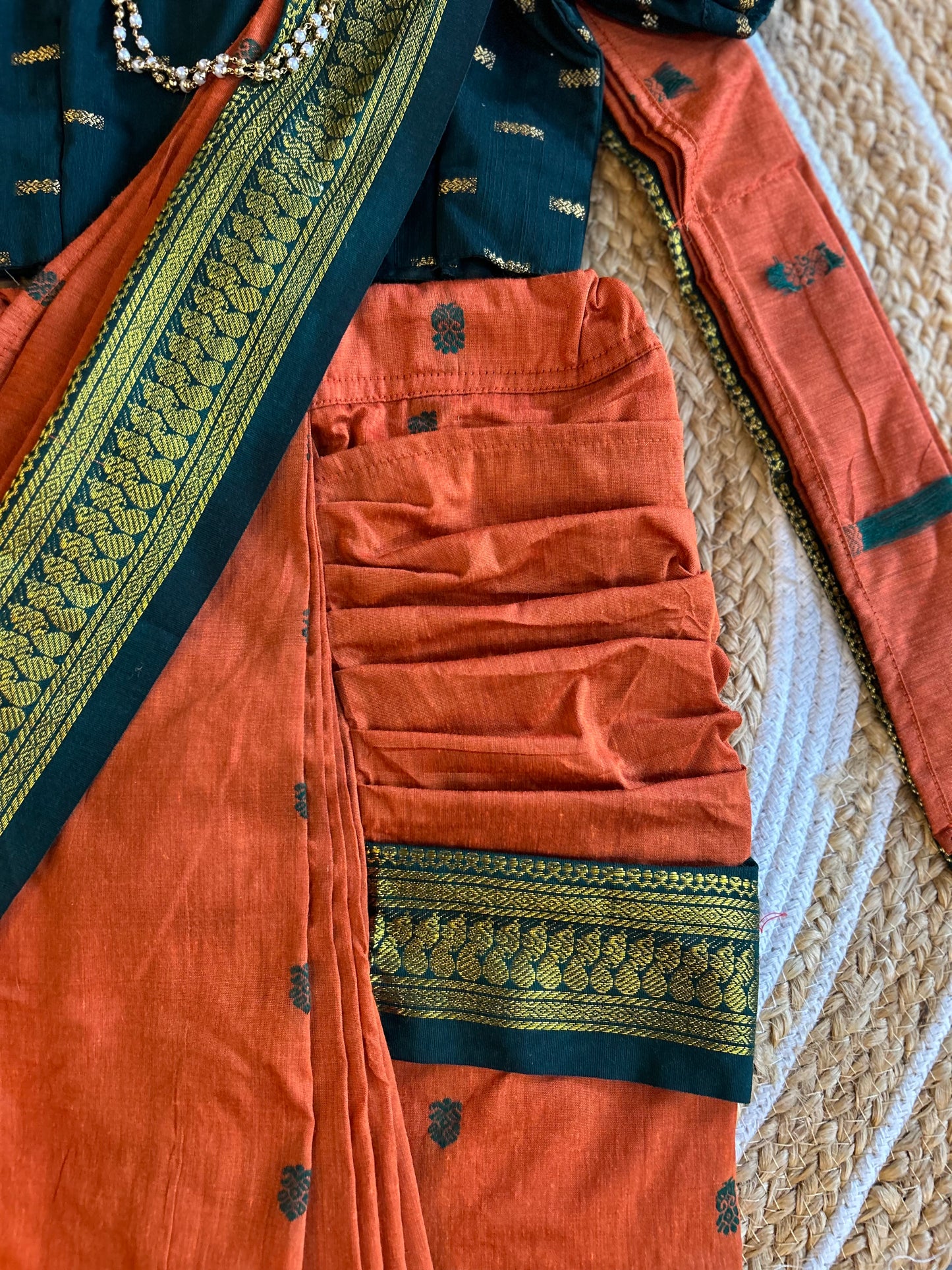 Bottle green and orange - Ready to wear saree for kids Ethnic wear for baby girl