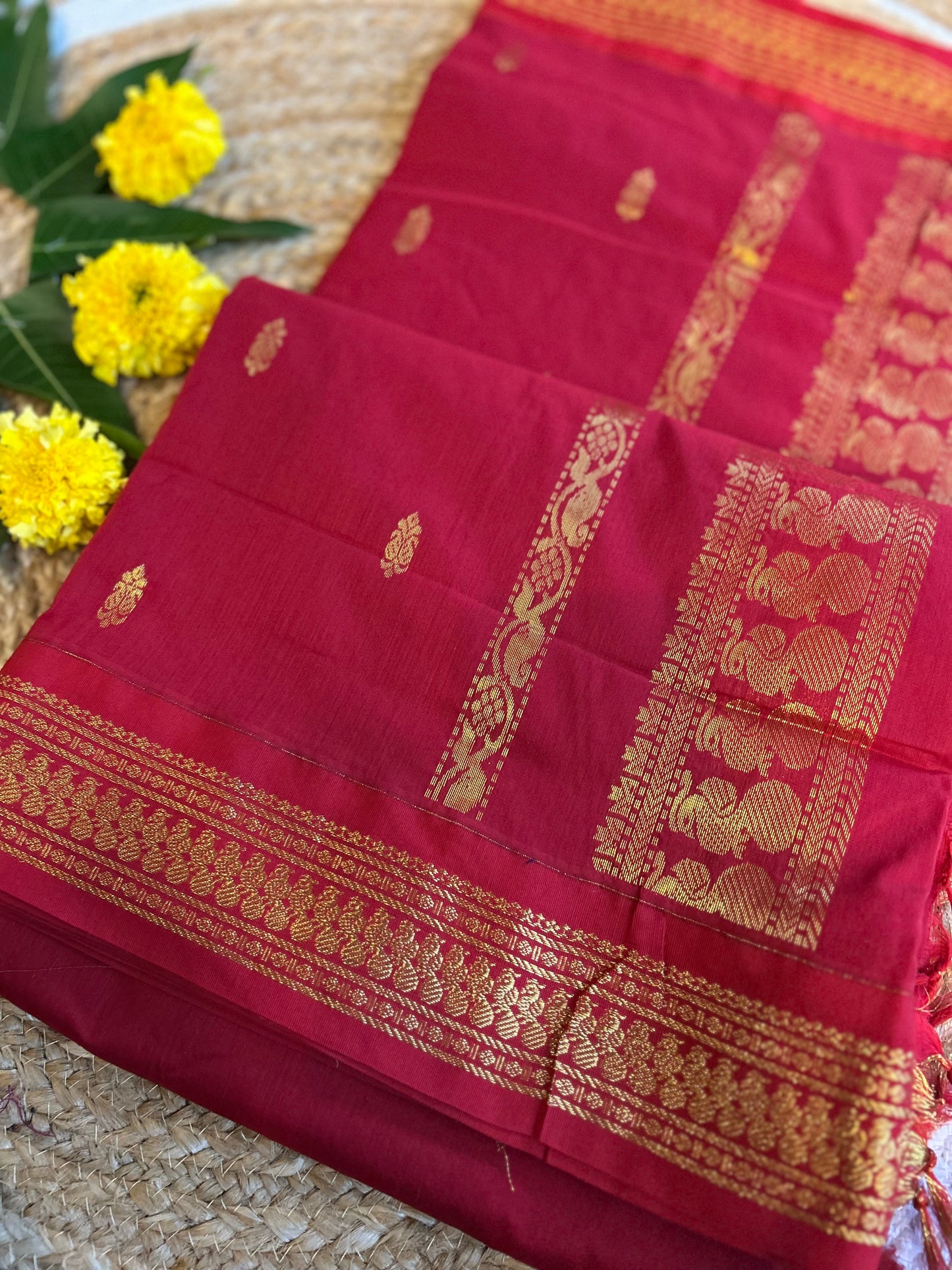 Royal Red - Premium Cotton Silk Saree with Contrast Blouse
