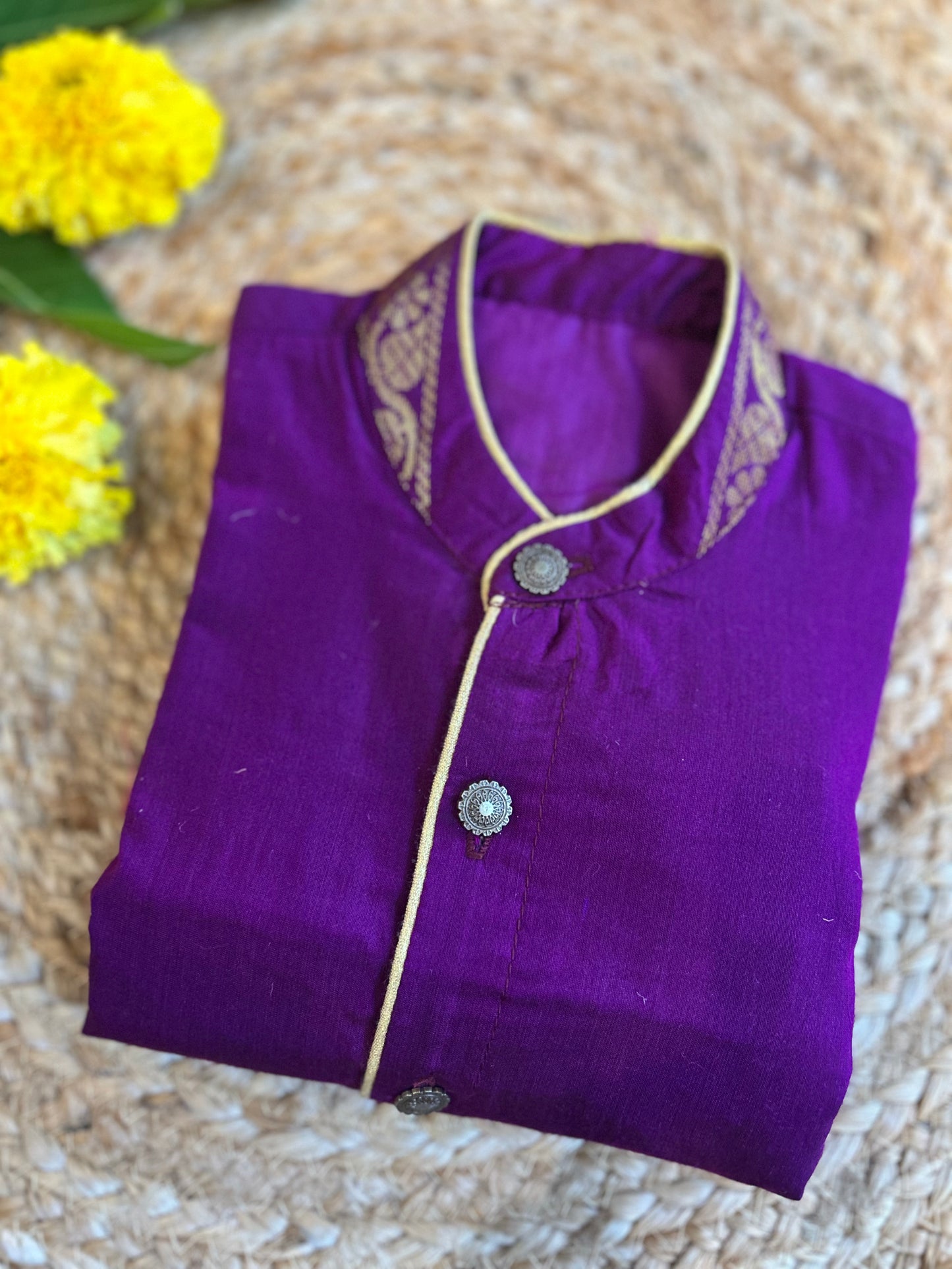 Best seller wine cotton silk kurta baby boy ethnic top wear