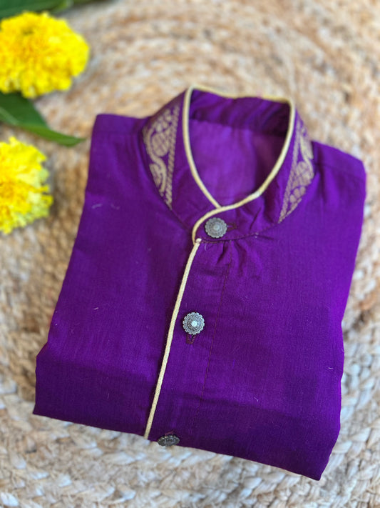 Best seller wine cotton silk kurta baby boy ethnic top wear