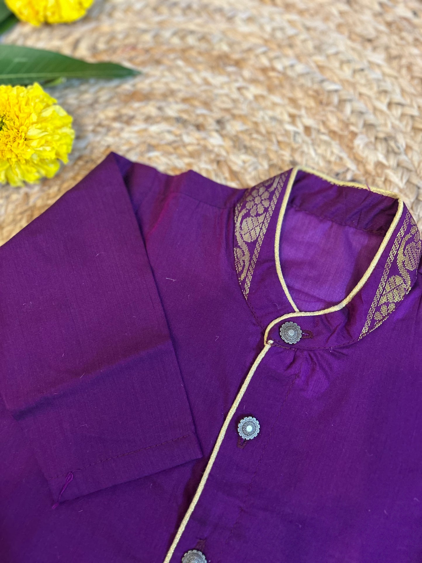 Best seller wine cotton silk kurta baby boy ethnic top wear