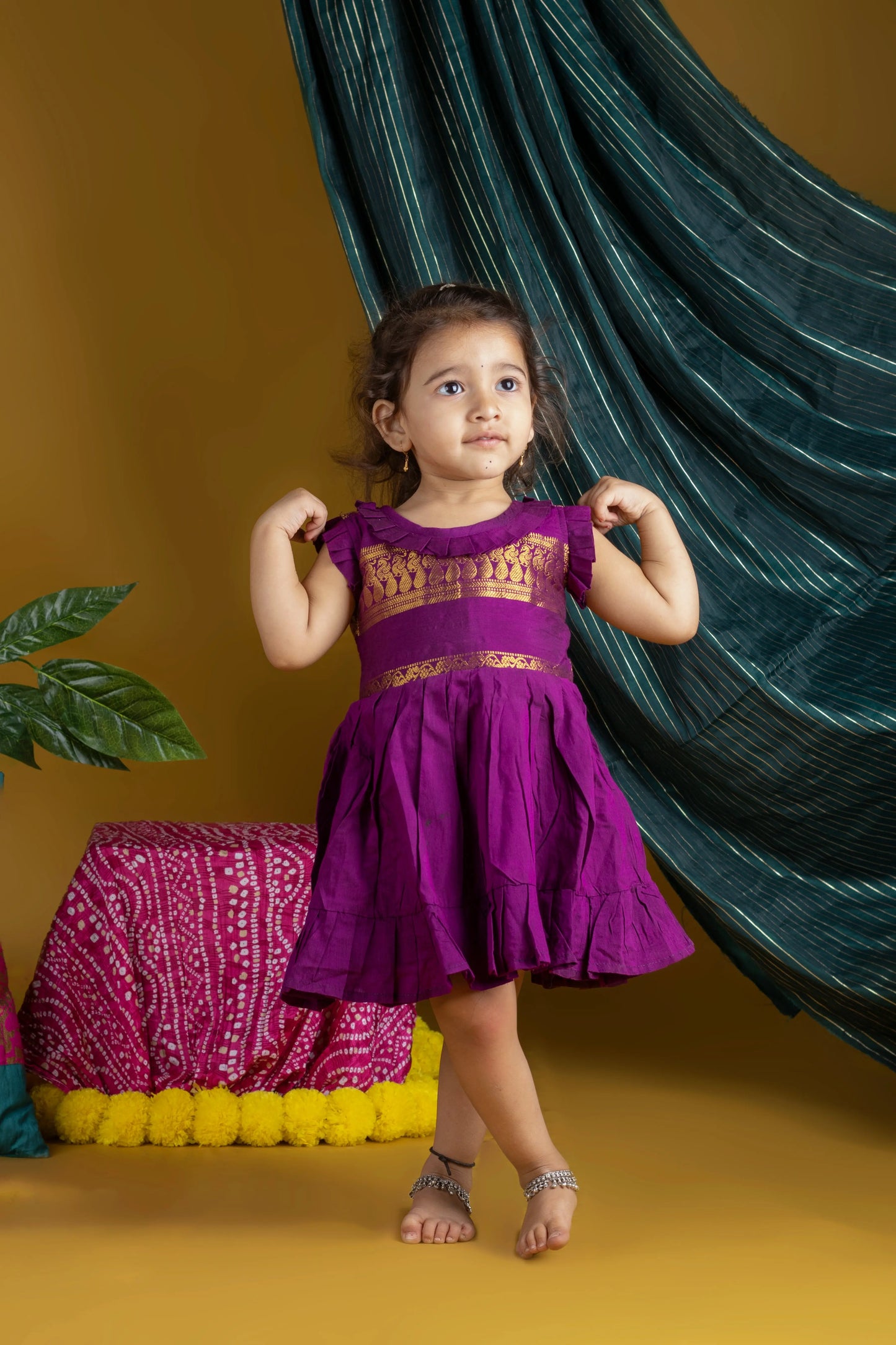 Grape Zari Border Ethnic Wear for Girls – Traditional Designer Dress for Baby Girl