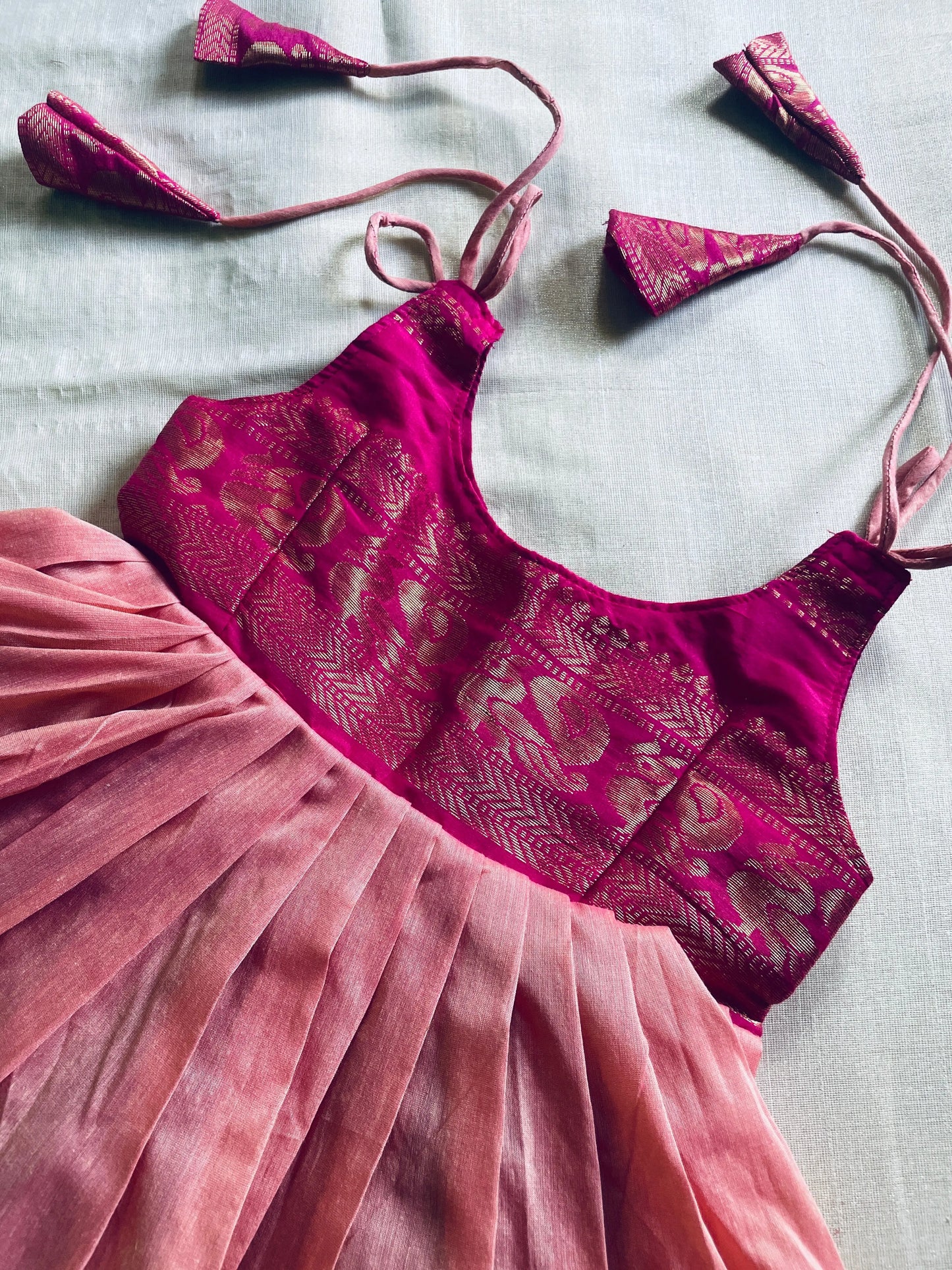 Blush Pink and Magenta Tie-Up Ethnic Wear for Girls – Traditional Dress for Baby Girl