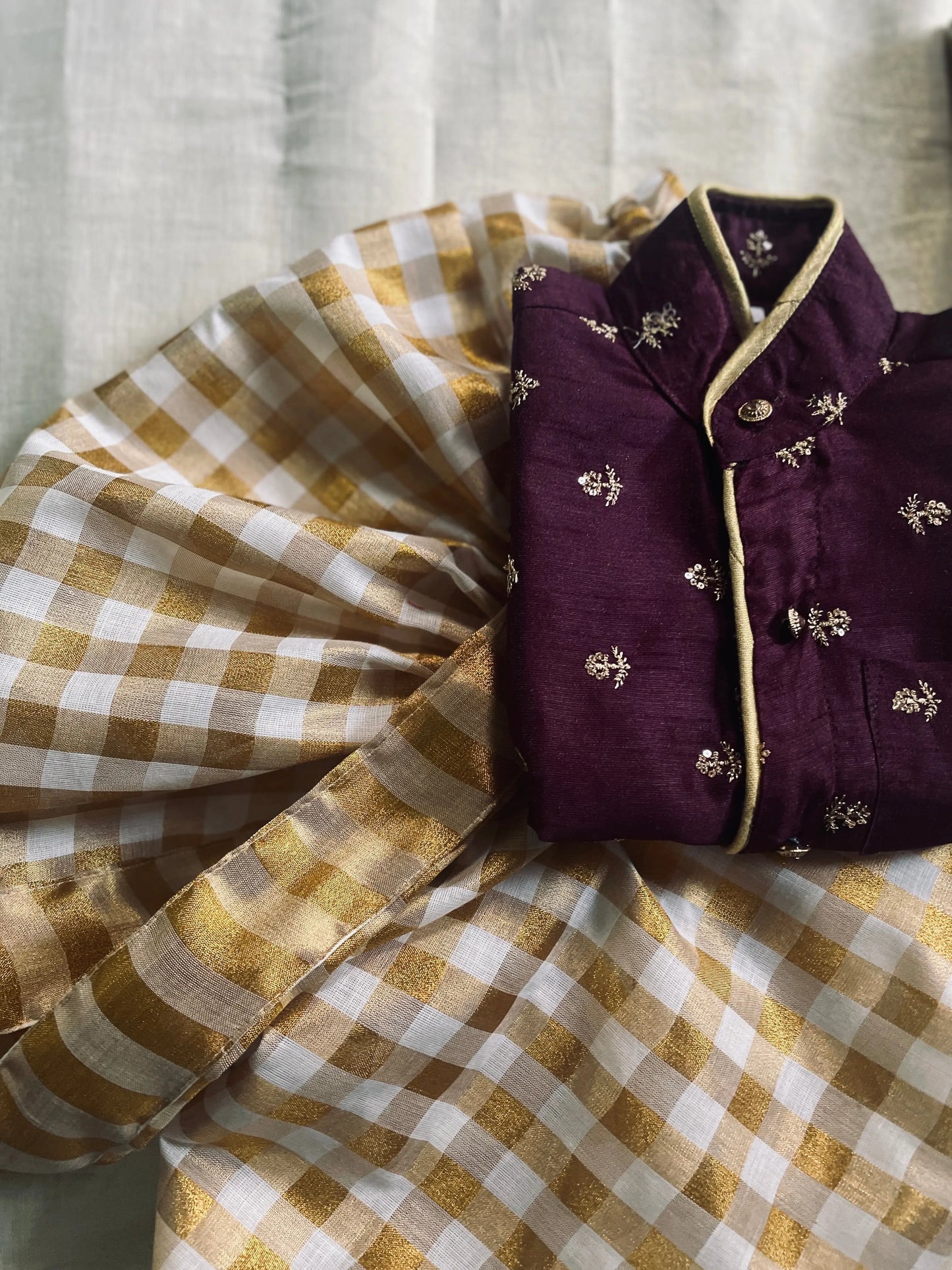 Onam Special kerala kasavu baby boy kurta dhoti