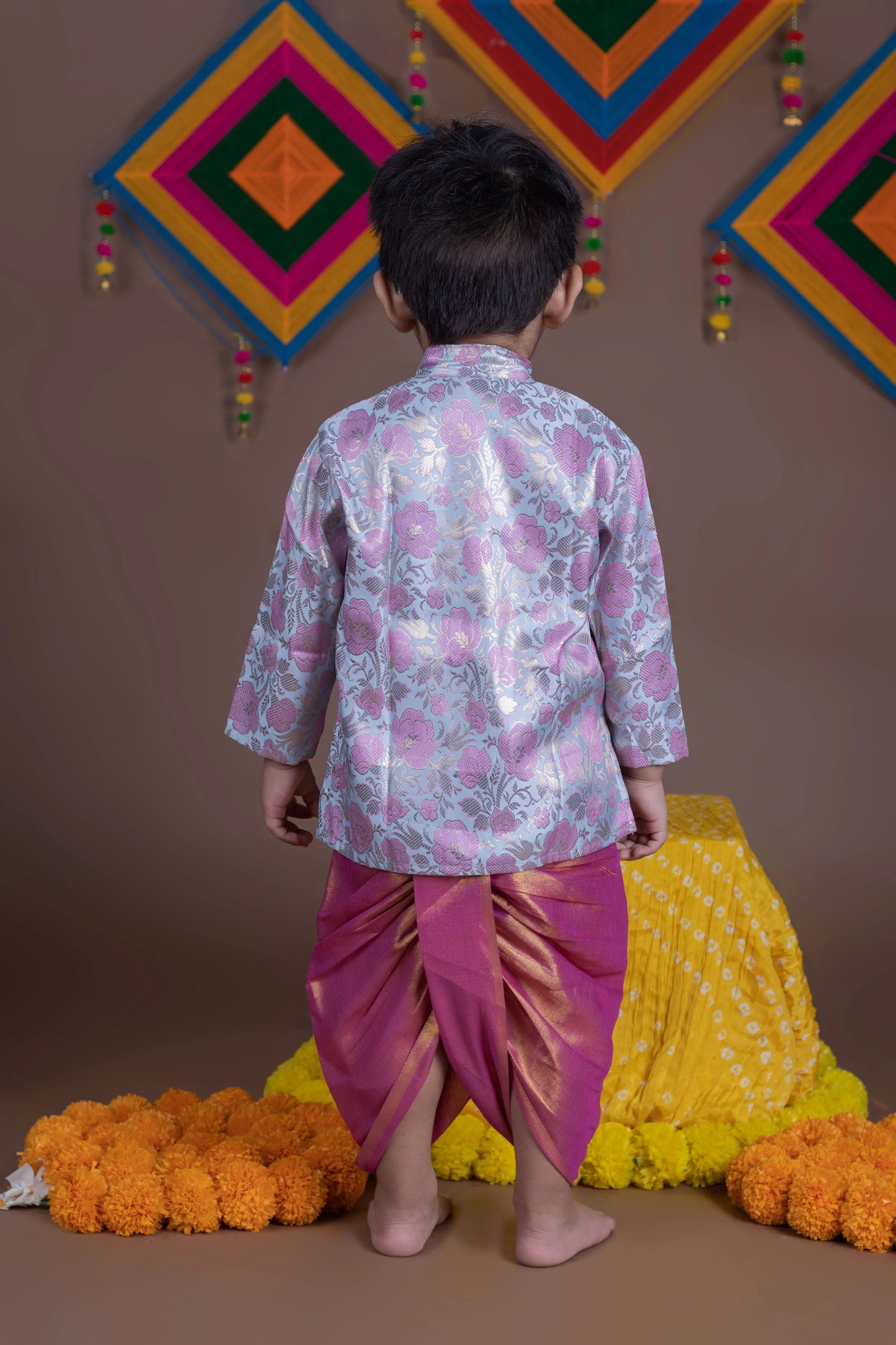 Pastel blue with rose pink kurta dhoti ethnic wear for baby boy