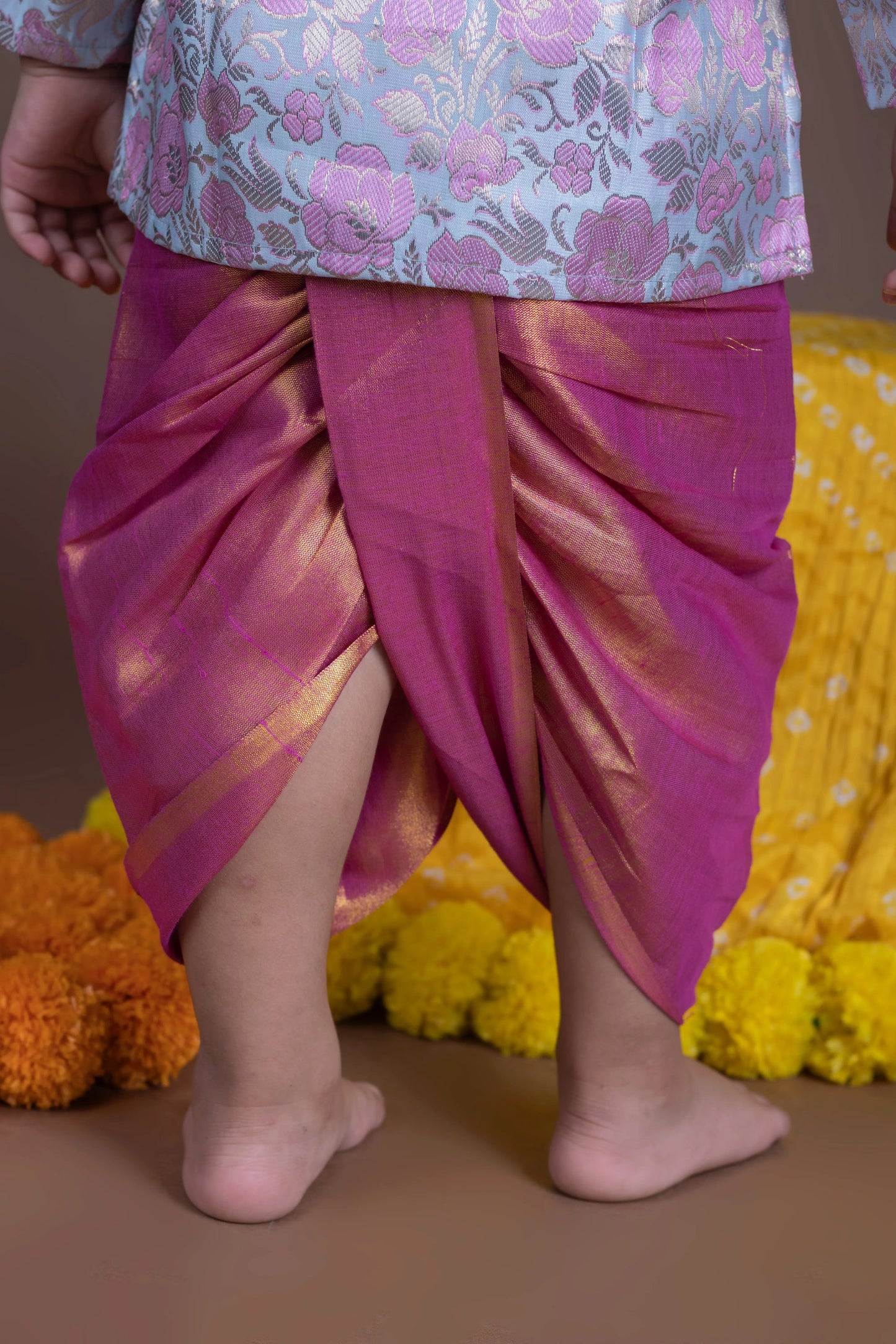 Pastel blue with rose pink kurta dhoti ethnic wear for baby boy