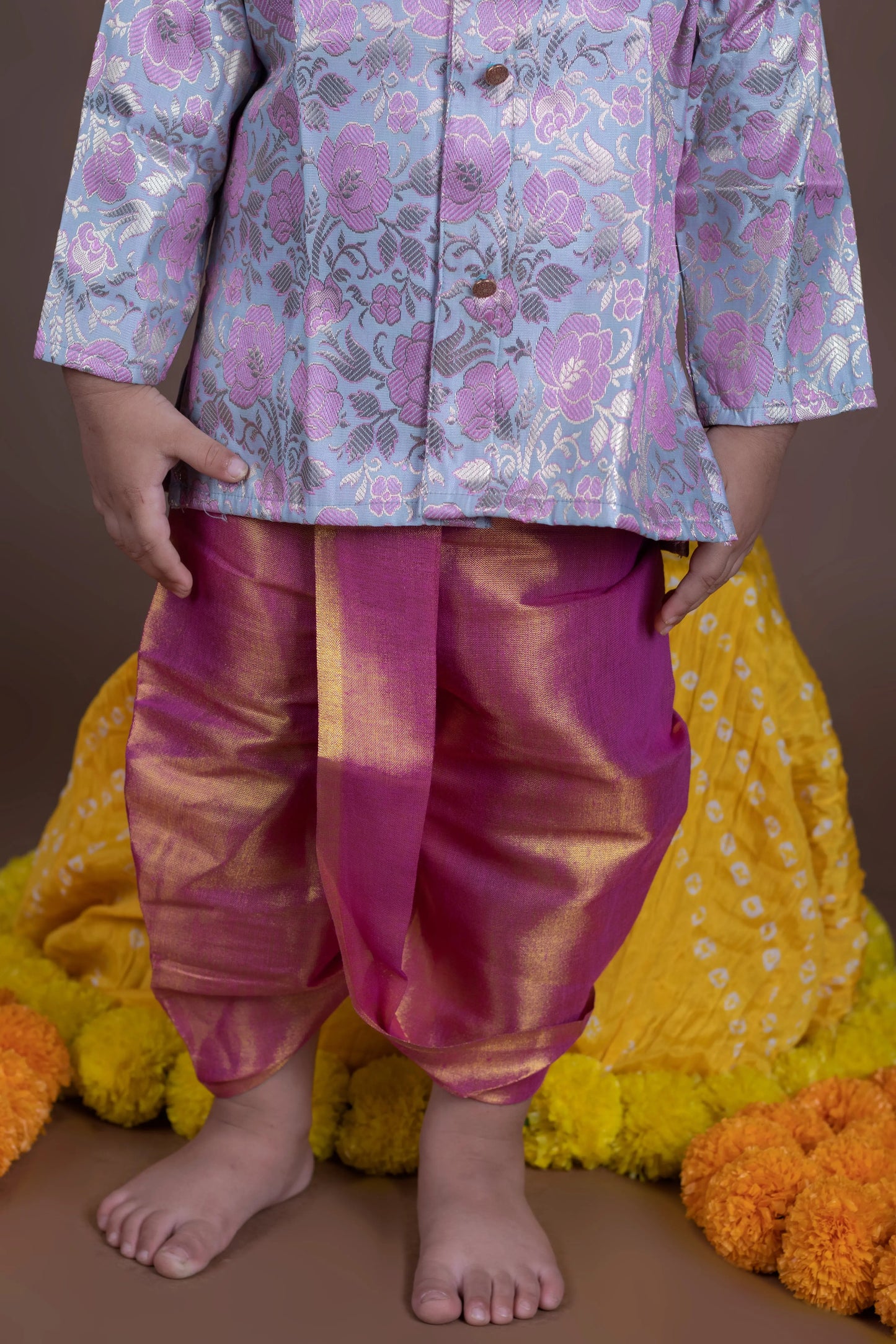 Pastel blue with rose pink kurta dhoti ethnic wear for baby boy