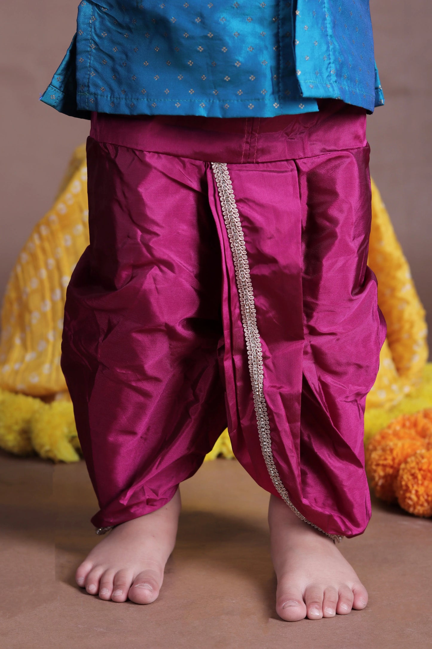 Aqua Blue and Pink Silk kurta dhoti ethnic dress for baby boy