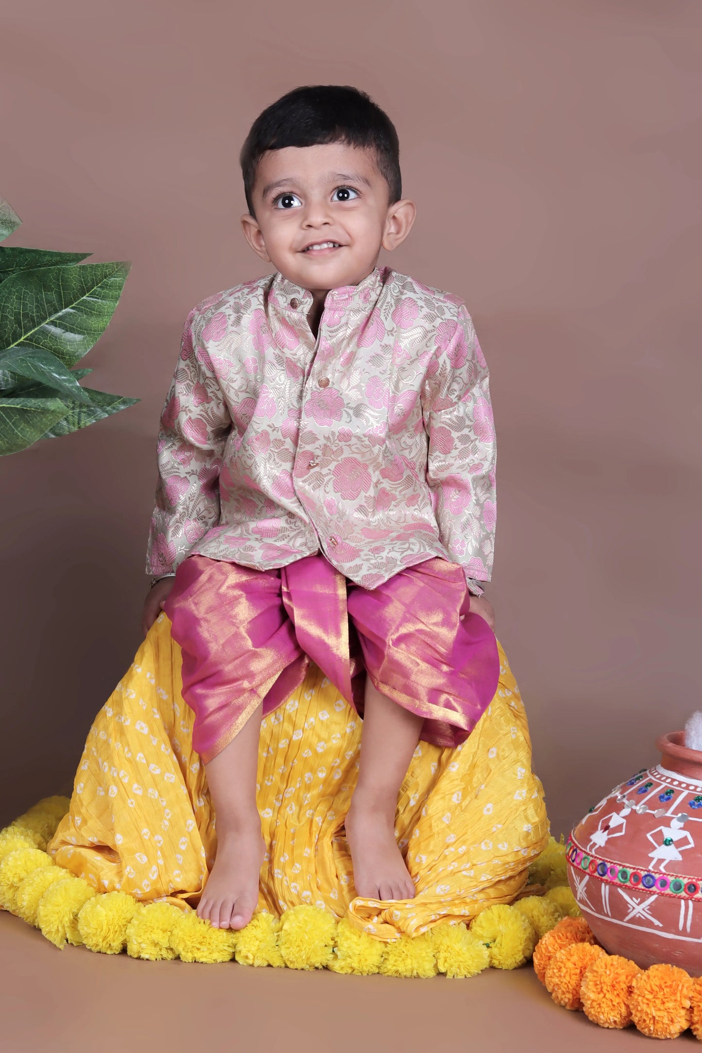 Pastel green with rose pink kurta dhoti ethnic wear for baby boy