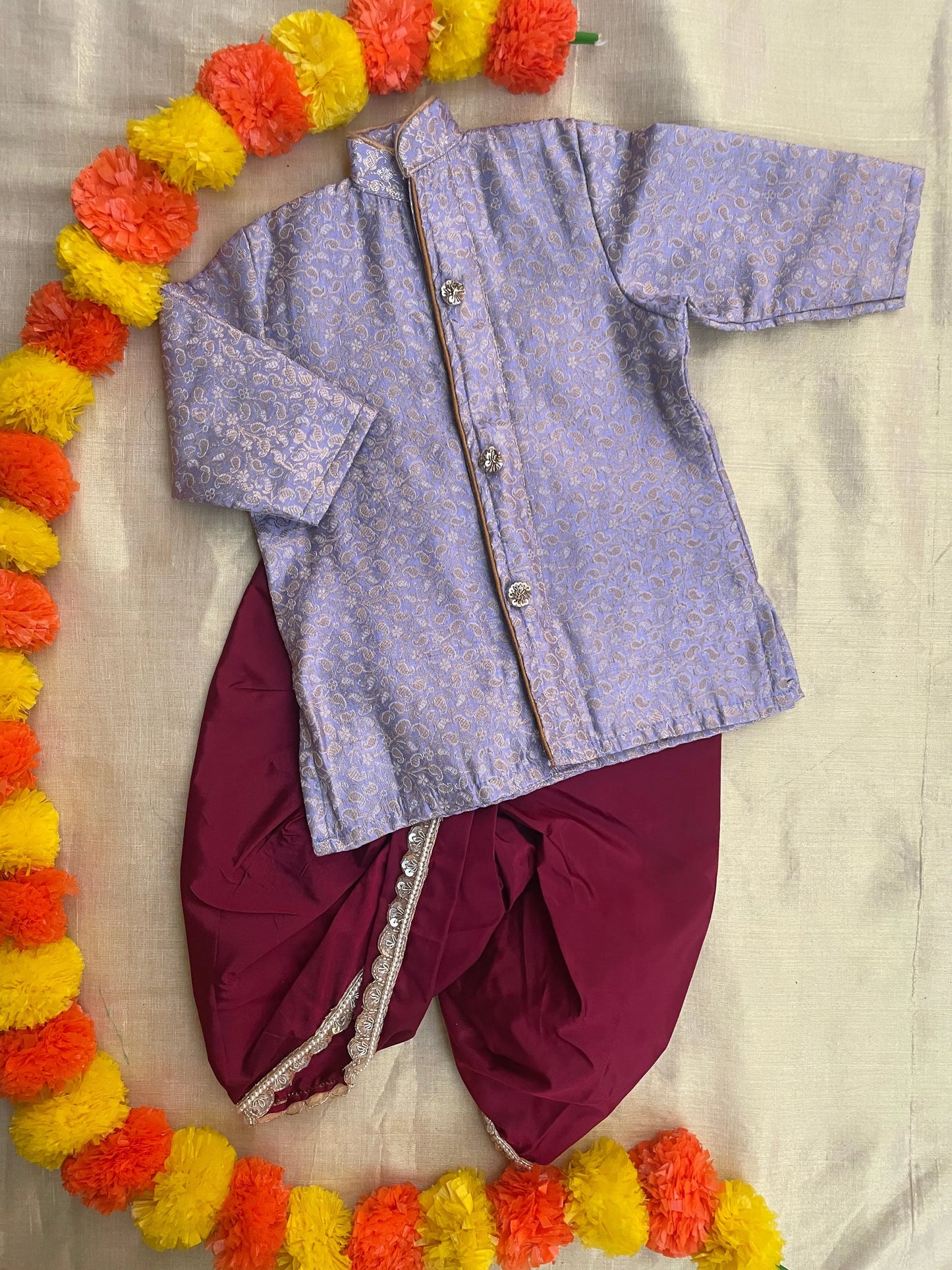 Lavender with maroon silk kurta dhoti ethnic wear for baby boy