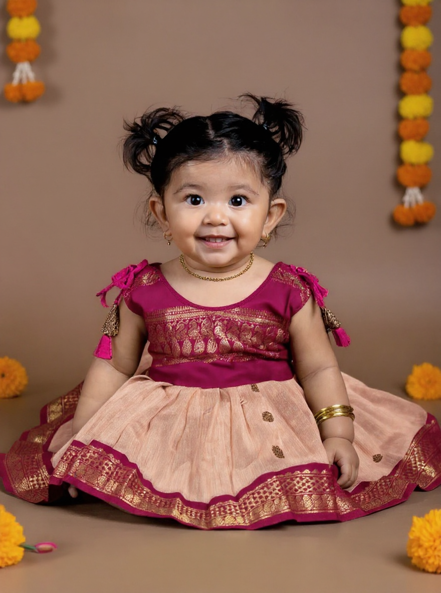 Blush Pink and Magenta Tie-Up Ethnic Wear for Girls – Traditional Dress for Baby Girl