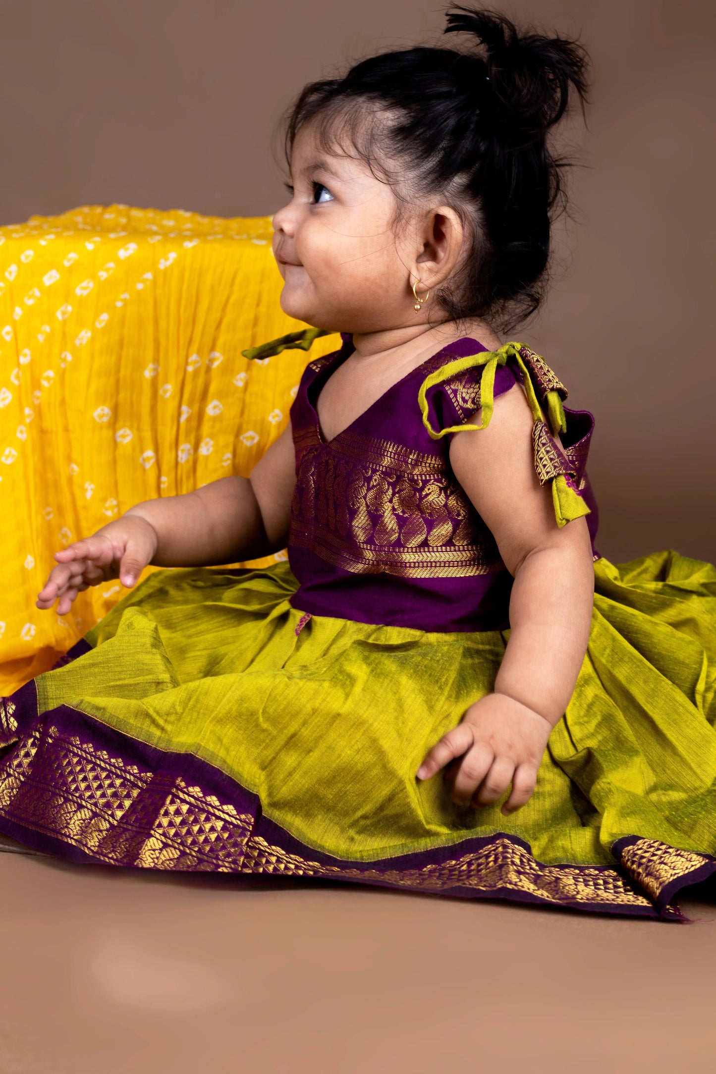 Green and Wine Tie-Up Ethnic Wear for Girls – Traditional Dress for Baby Girl