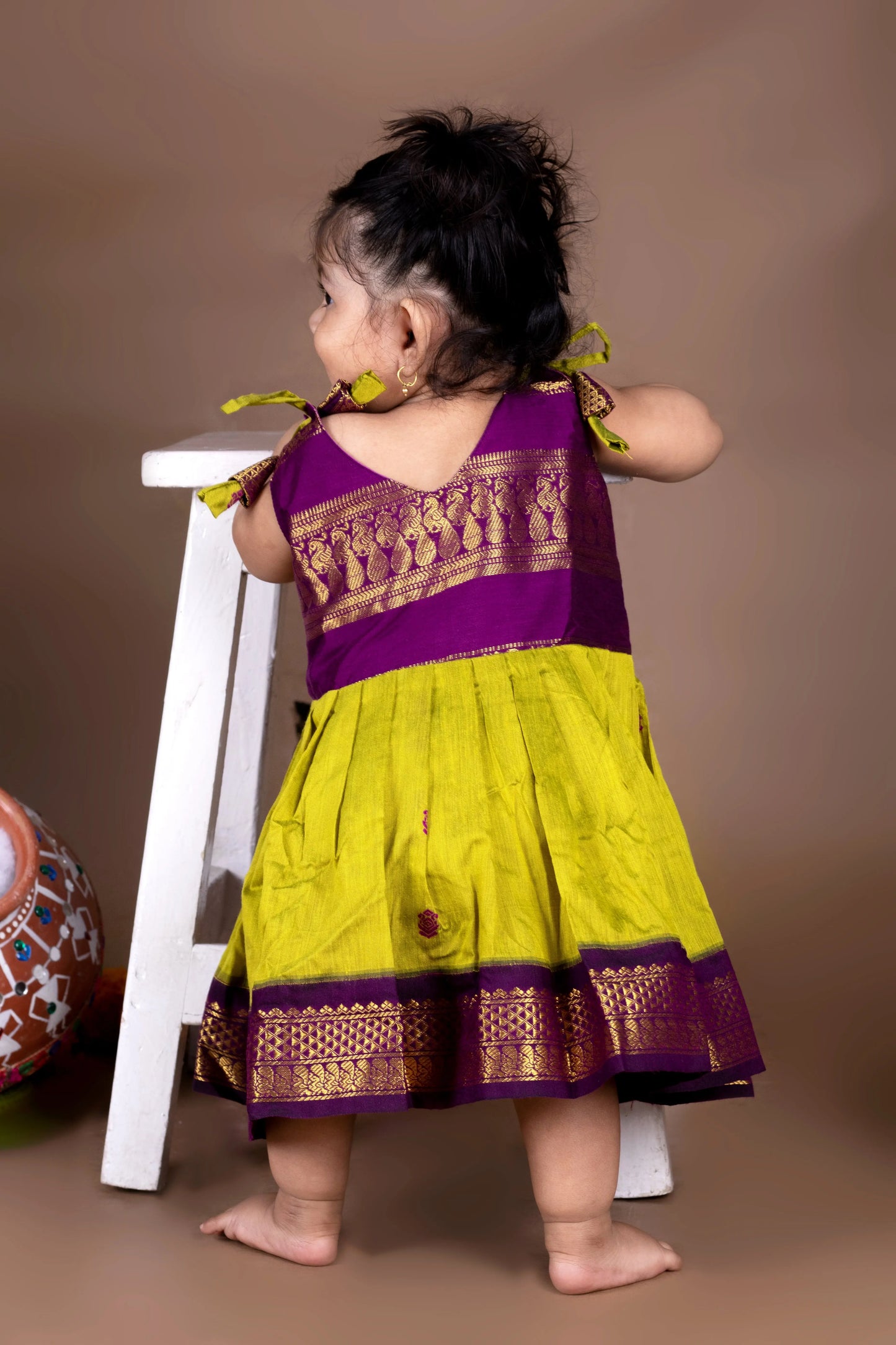 Green and Wine Tie-Up Ethnic Wear for Girls – Traditional Dress for Baby Girl