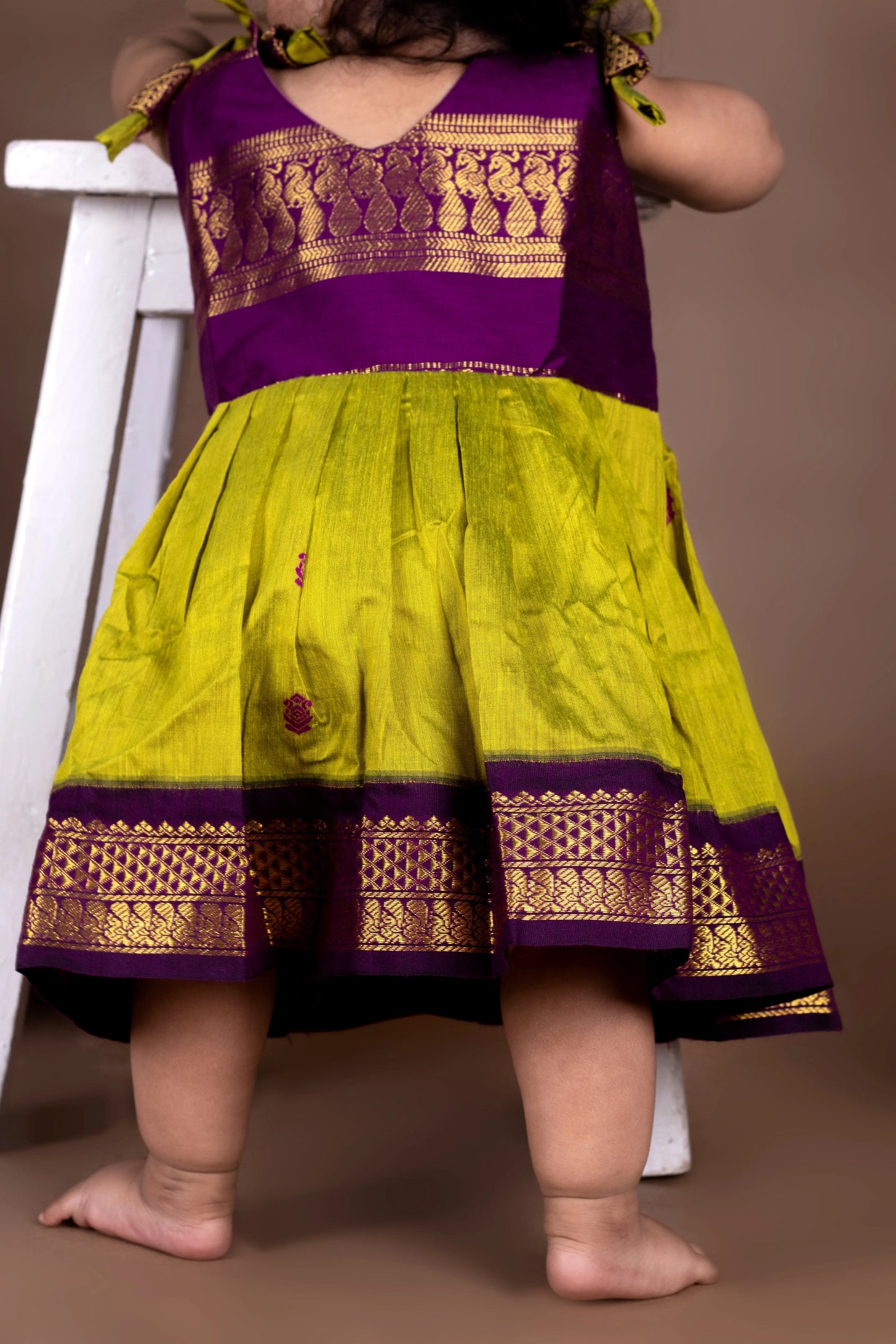 Green and Wine Tie-Up Ethnic Wear for Girls – Traditional Dress for Baby Girl