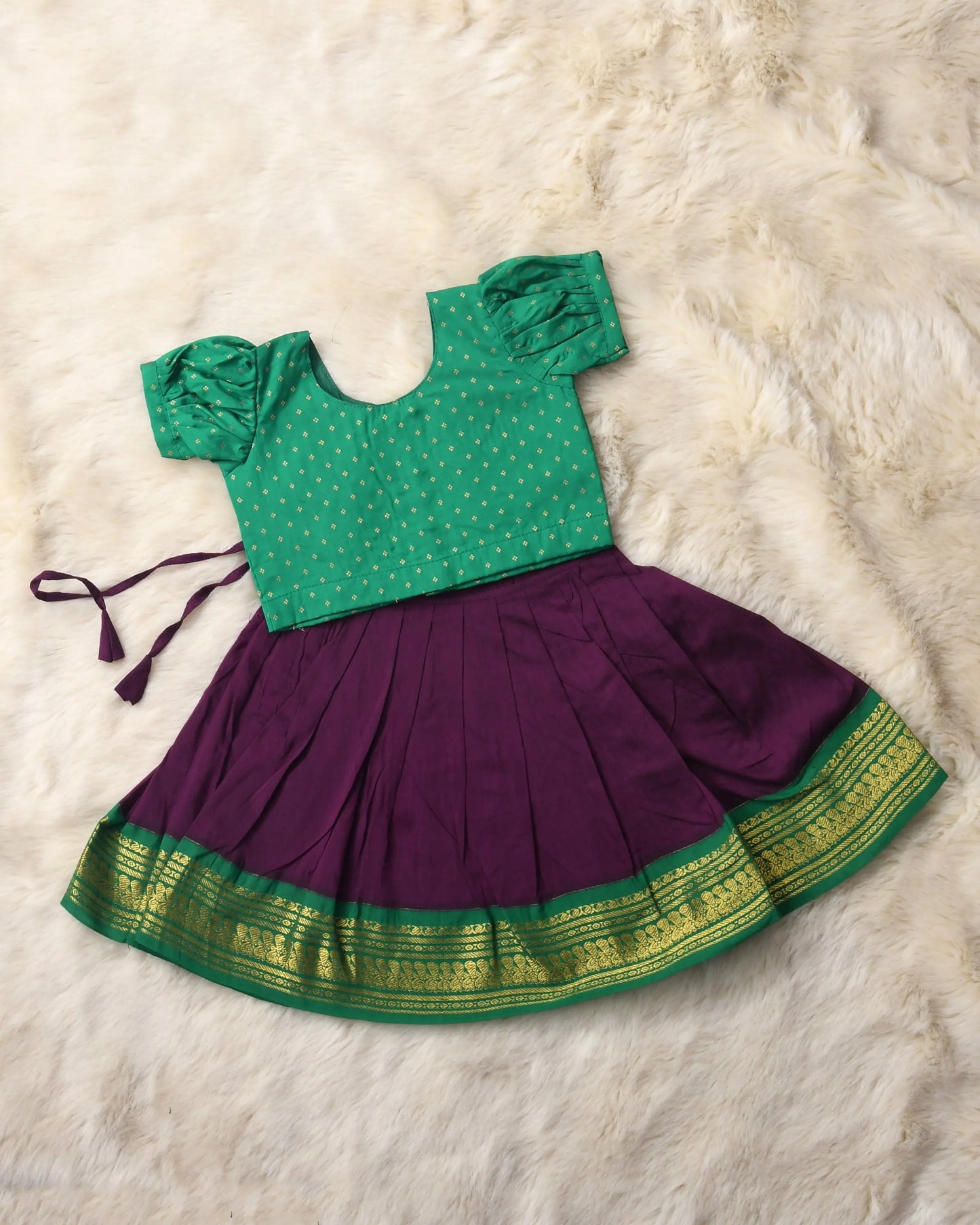 Mitravinda - wine and green kanchi cotton south Indian ethnic wear langa blouse for baby girl