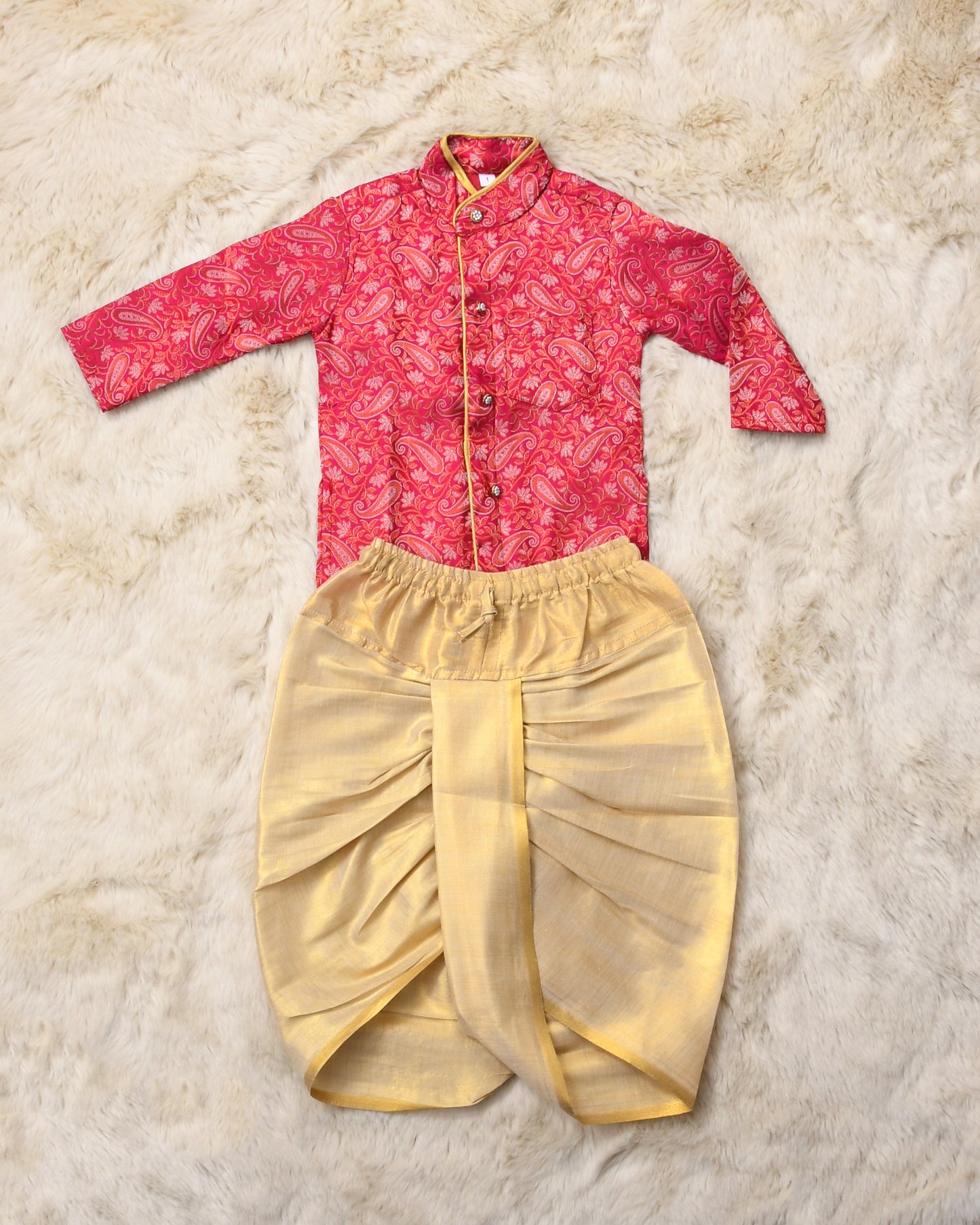 Pink with gold shade kurta dhoti ethnic wear for baby boy