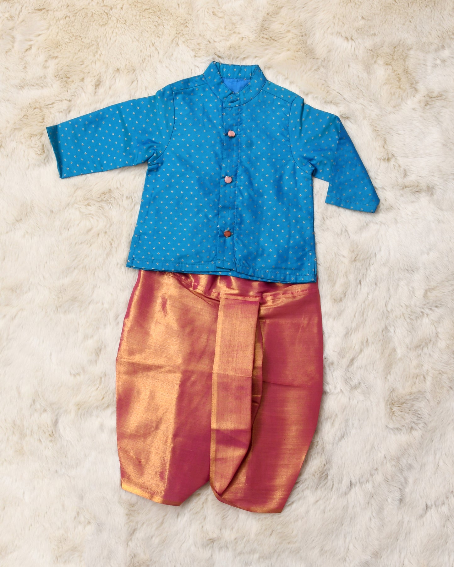 Ananda blue with rose pink shade kurta dhoti ethnic wear for baby boy