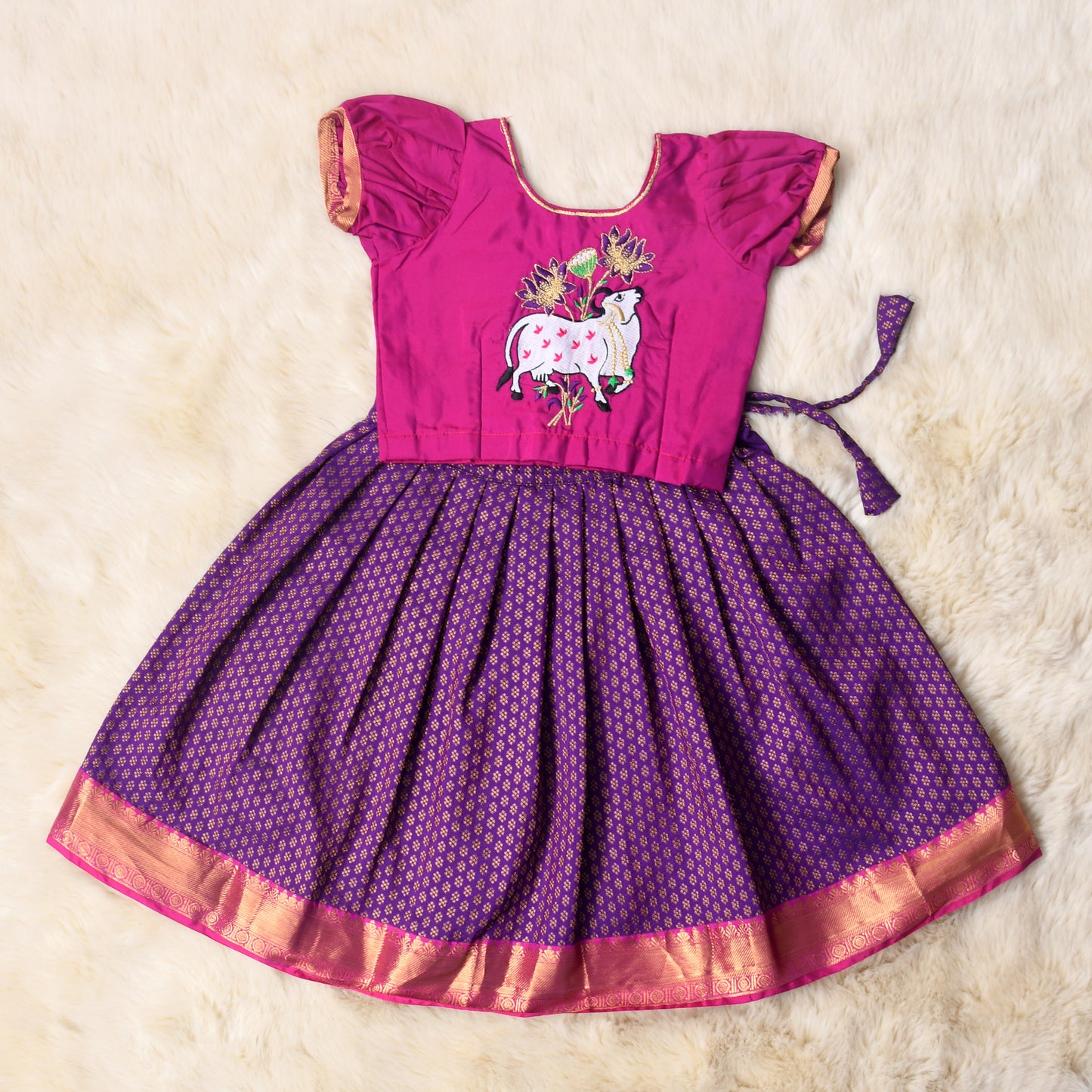 Takshvi - pink and purple traditional langa blouse pattu silk baby girl ethnic wear